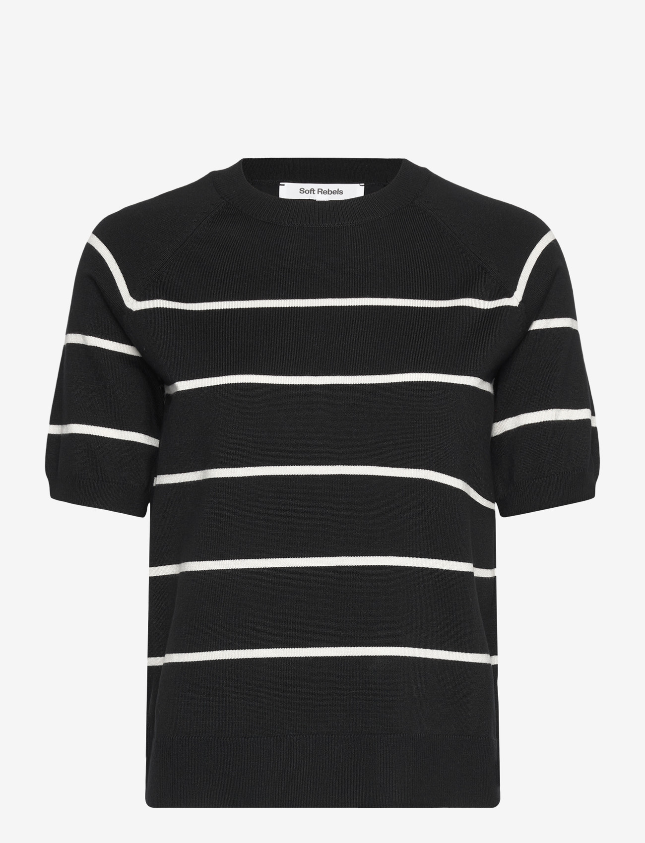 Soft Rebels - SRMarla Stripe SS Knit - striktrøjer - 001 black - 0