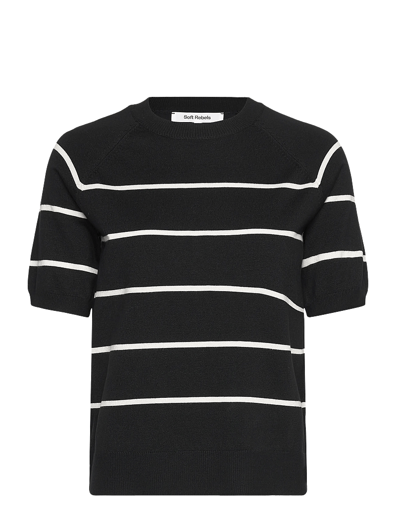 Soft Rebels - SRMarla Stripe SS Knit - stickade tröjor - 001 black - 0
