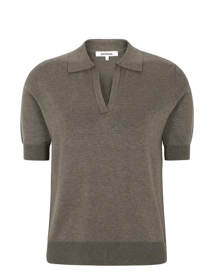 Soft Rebels - SRParker Polo V-neck Knit - stickade tröjor - 368 canteen melange - 1