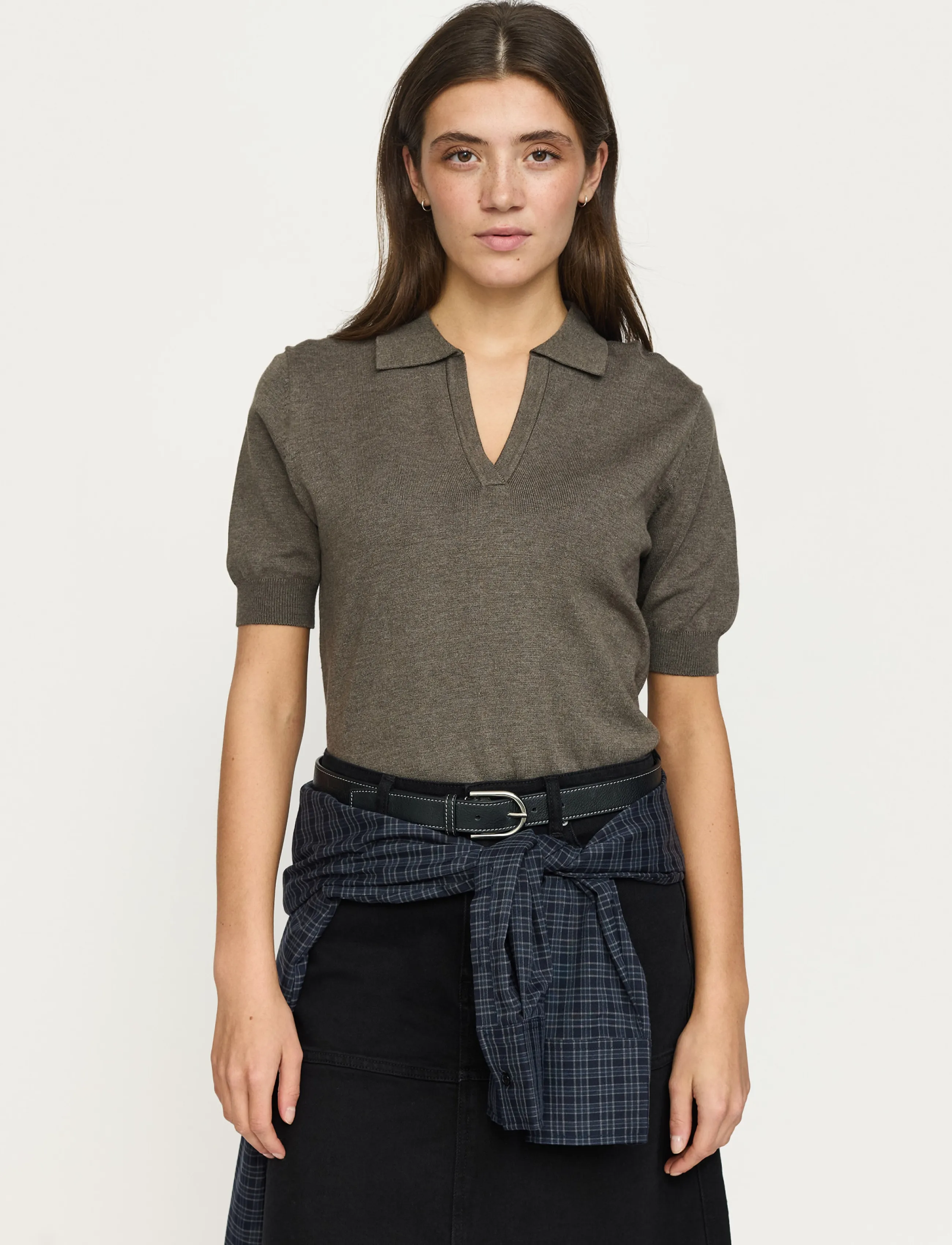 Soft Rebels Srparker Polo V-Neck Knit, XS, Knitwear, Khakigrün - Jumpers, Frauen