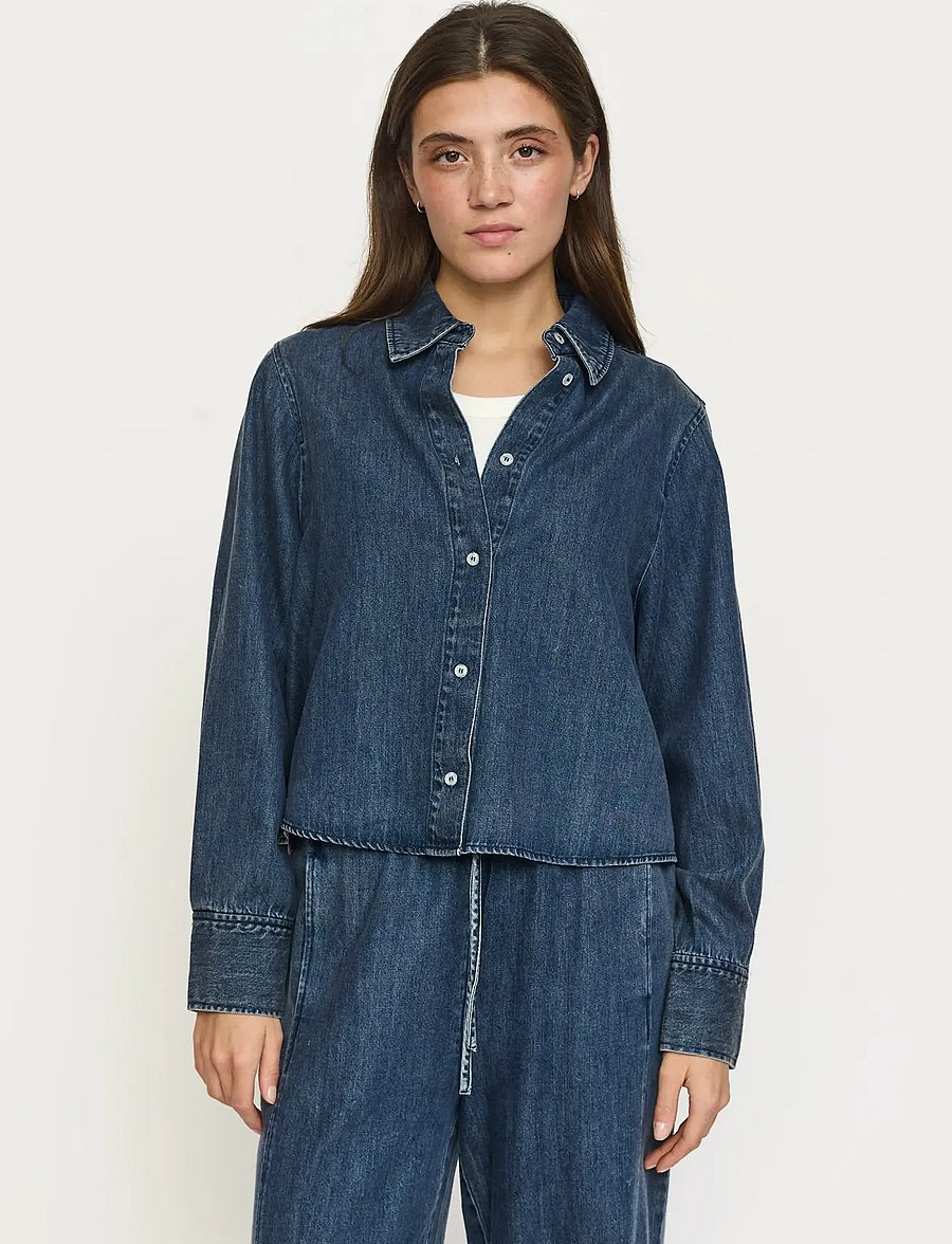 Soft Rebels - SRKeira Cropped Shirt - dark blue denim - 0