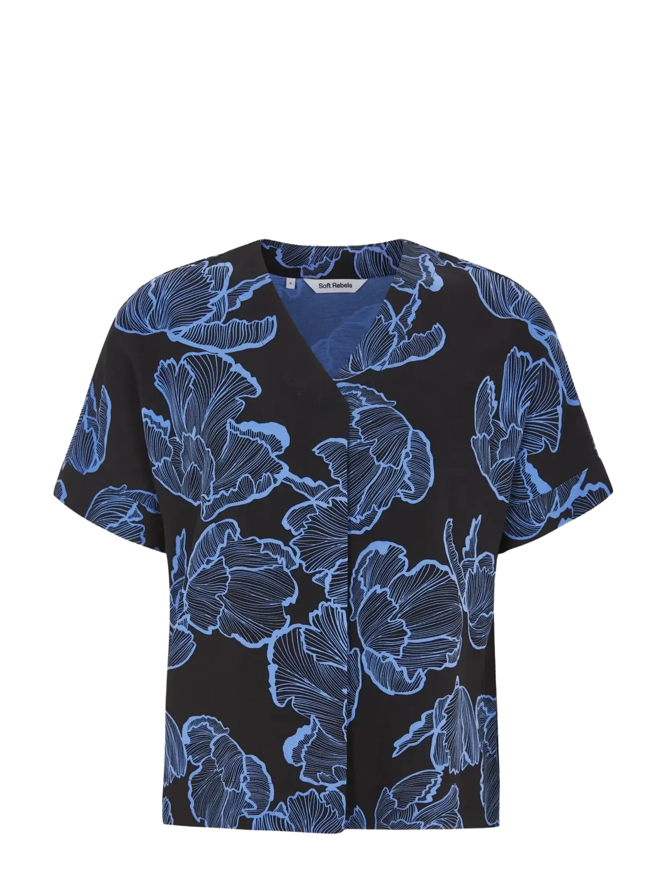 Soft Rebels SRHanni SS Blouse - Bluzki & Koszule - FLOWER FRILL BLACK / blue