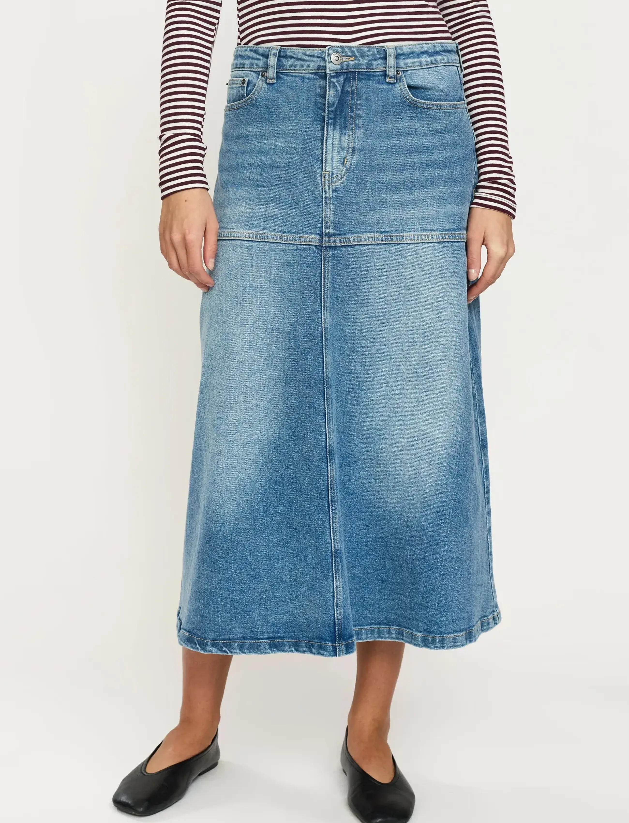 Soft Rebels Srwilla Midi Skirt Denim, XS, Röcke, Blau - Knee-length & Frauen