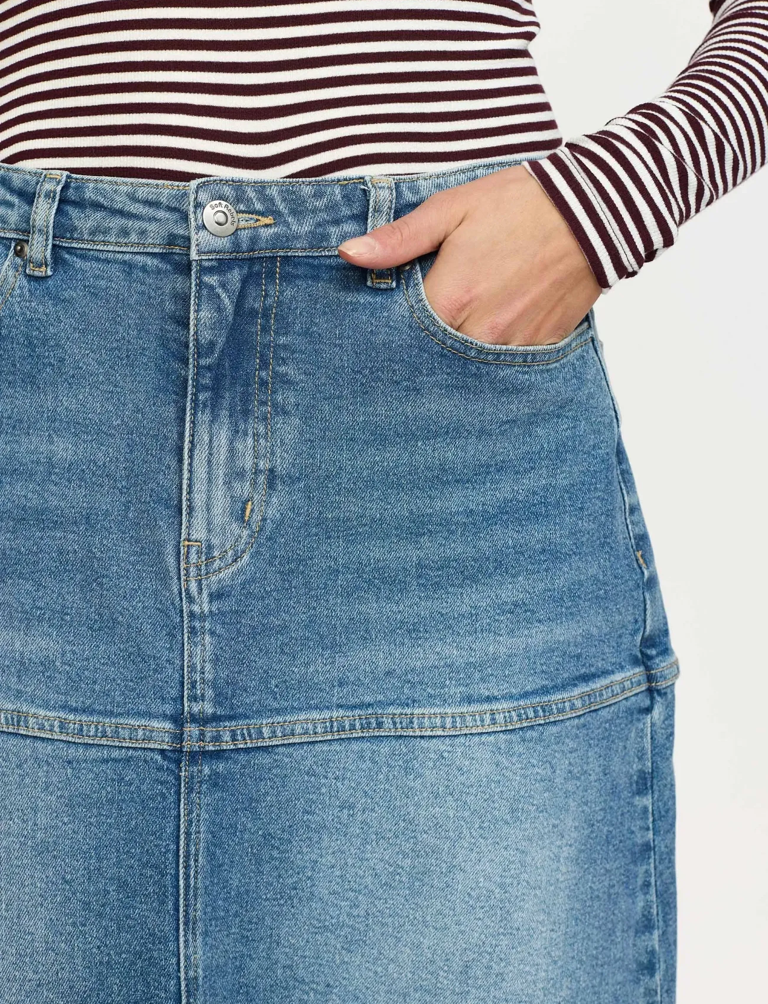 Soft Rebels - SRWilla Midi Skirt Denim - denimnederdele - true blue - 4