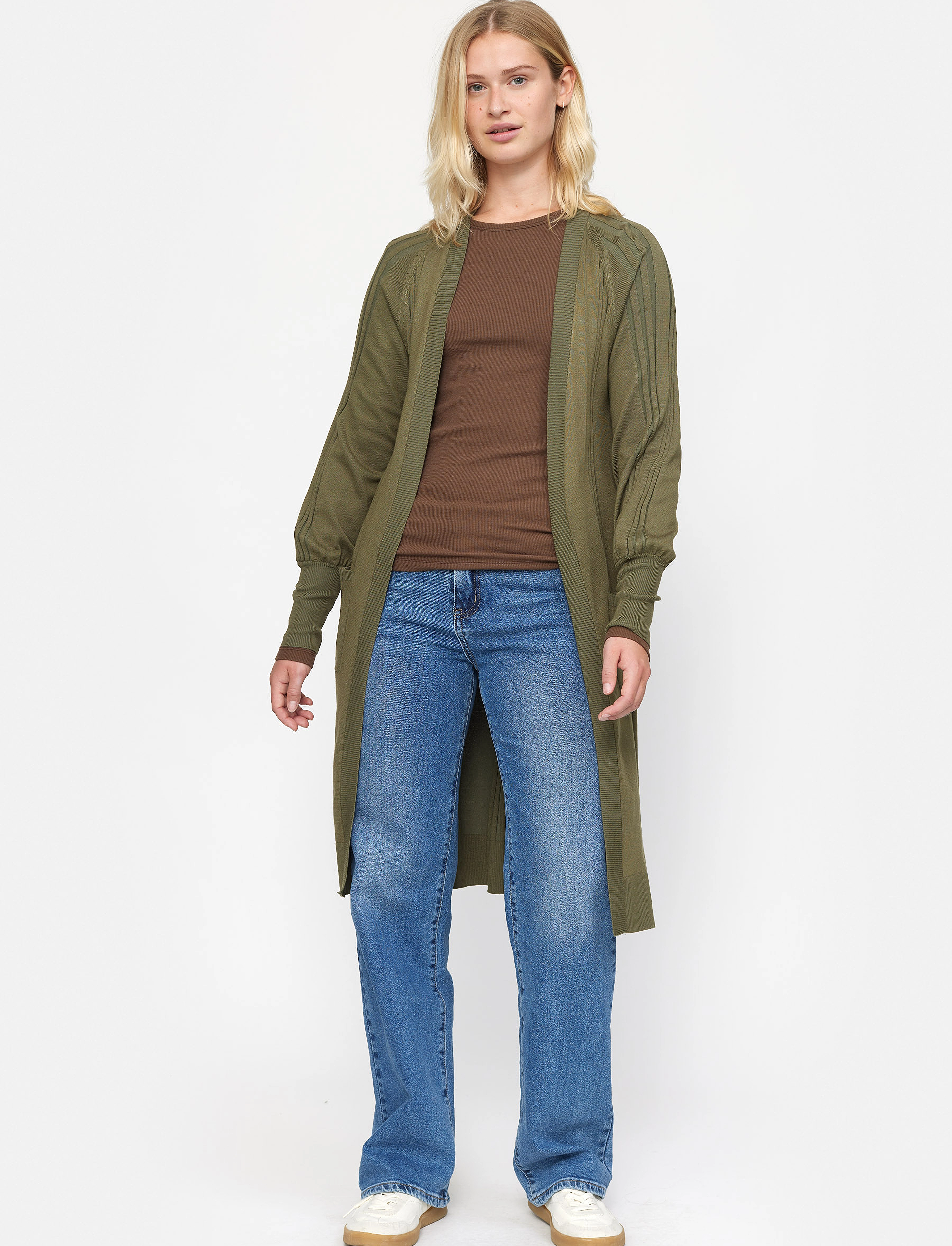 Soft Rebels Srmorgan Long Cardigan Knit, Kvinder, Lang Strik Cardigan, Kakigrøn, Str: XS