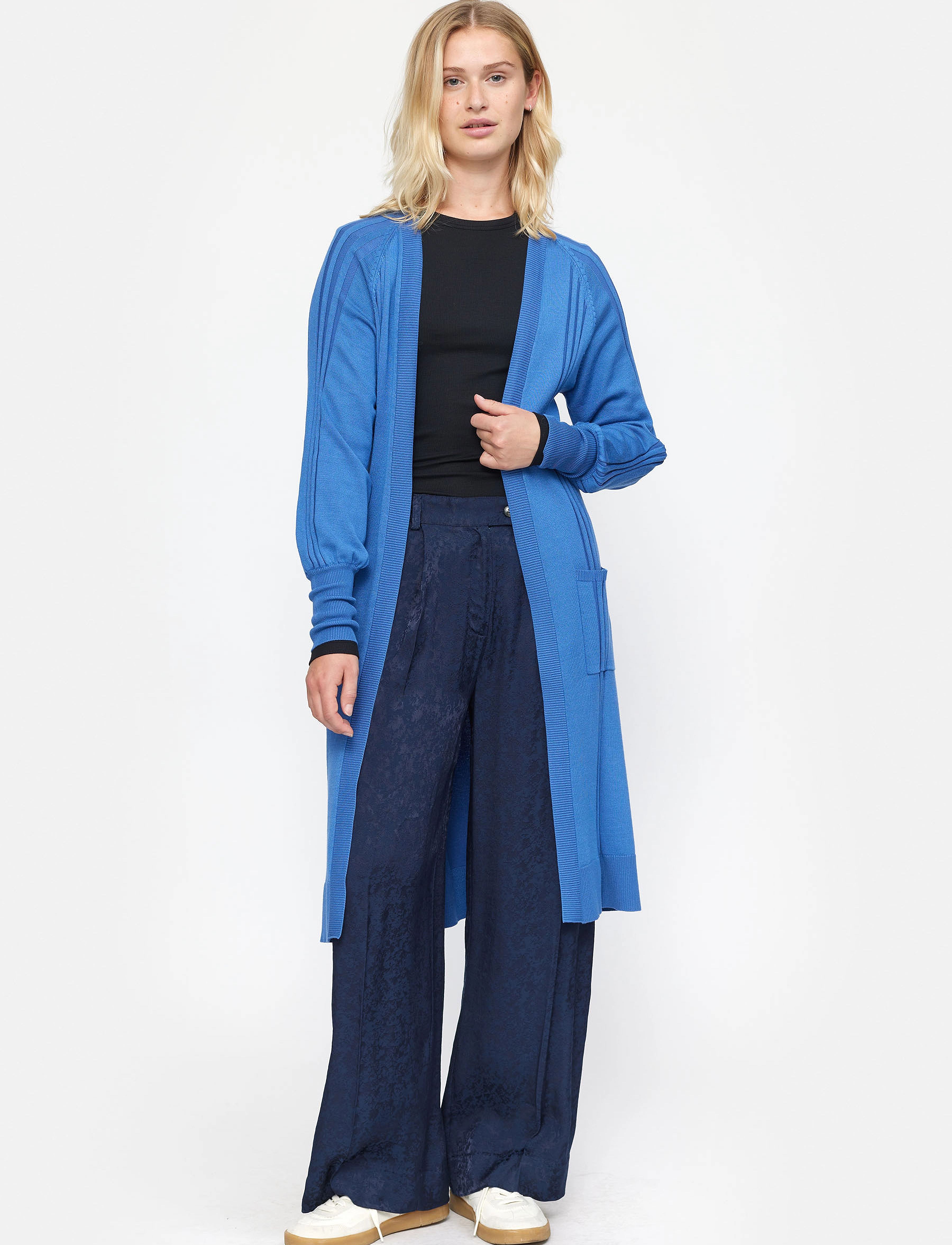 Soft Rebels Srmorgan Long Cardigan Knit, Kvinder, Lang Strik Cardigan, Blå, Str: S