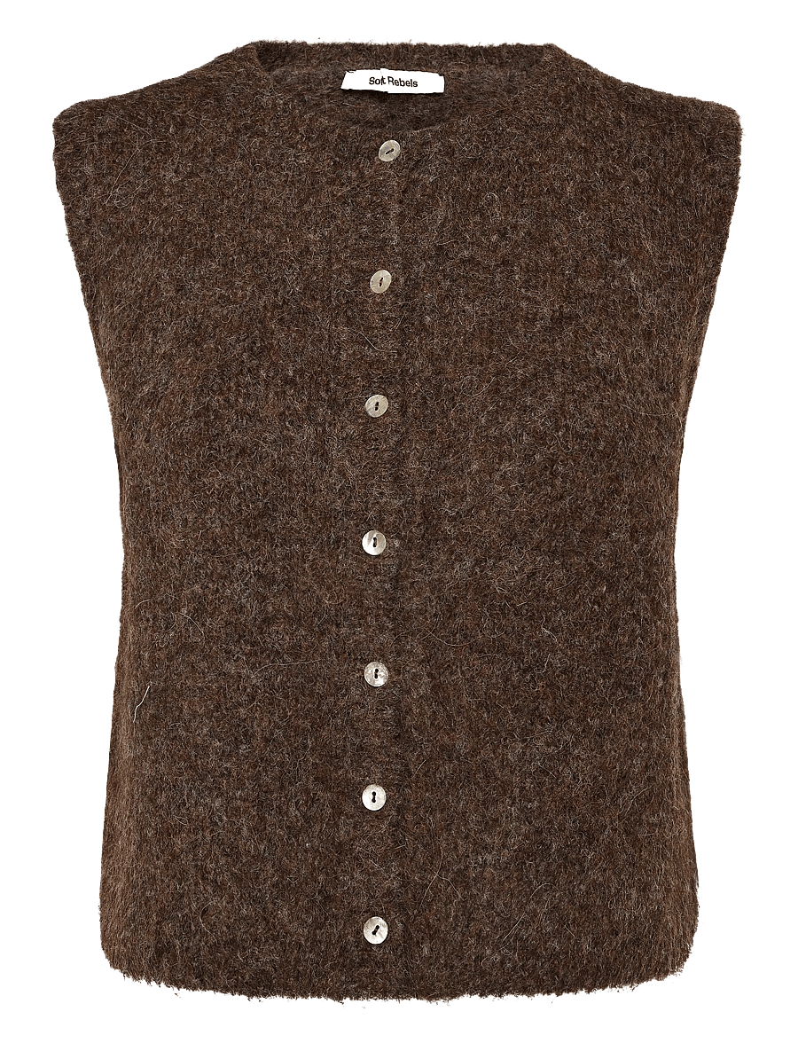 Soft Rebels - SRCamilla Vest Knit - strikveste - 915 demitasse melange - 1