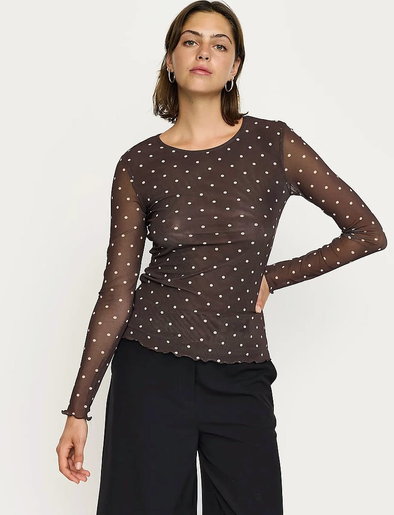 Soft Rebels - SRRoselyn O-neck Top - coffee bean dot - 0