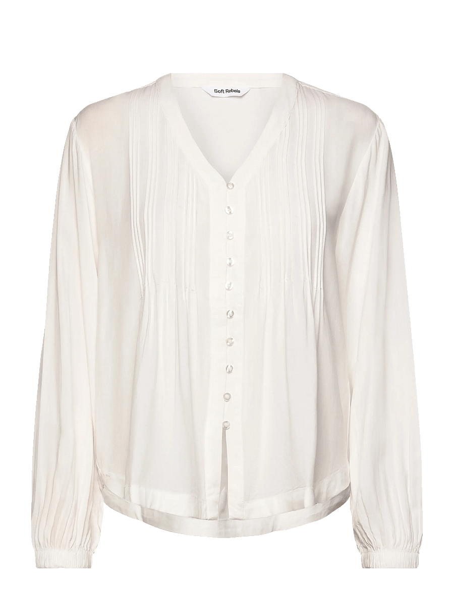 Soft Rebels - SRFreedom V-neck Blouse - long sleeved blouses - snow white - 1