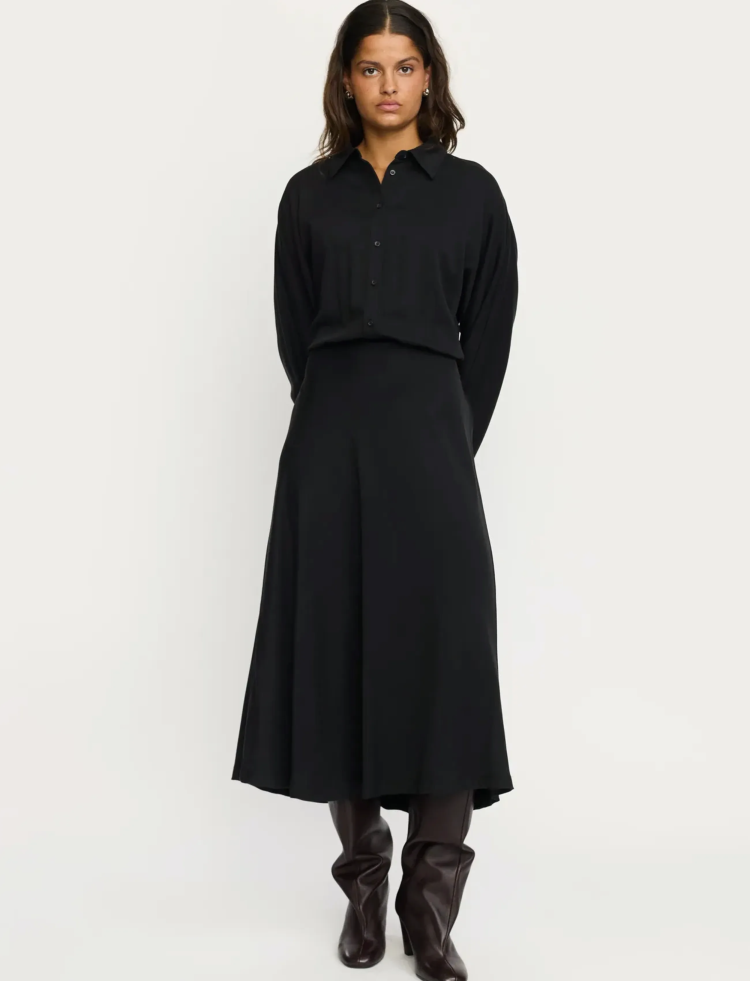 Soft Rebels Srstormy Midi Dress, Kvinder, Midi Skjortekjole, Sort, Str: L