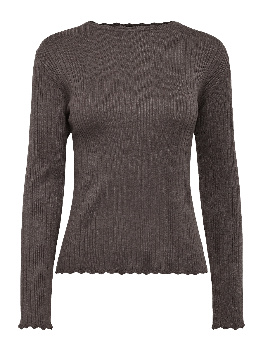 Soft Rebels - SRMarla Lace Edge Knit - striktrøjer - 661 coffee quartz melange - 1