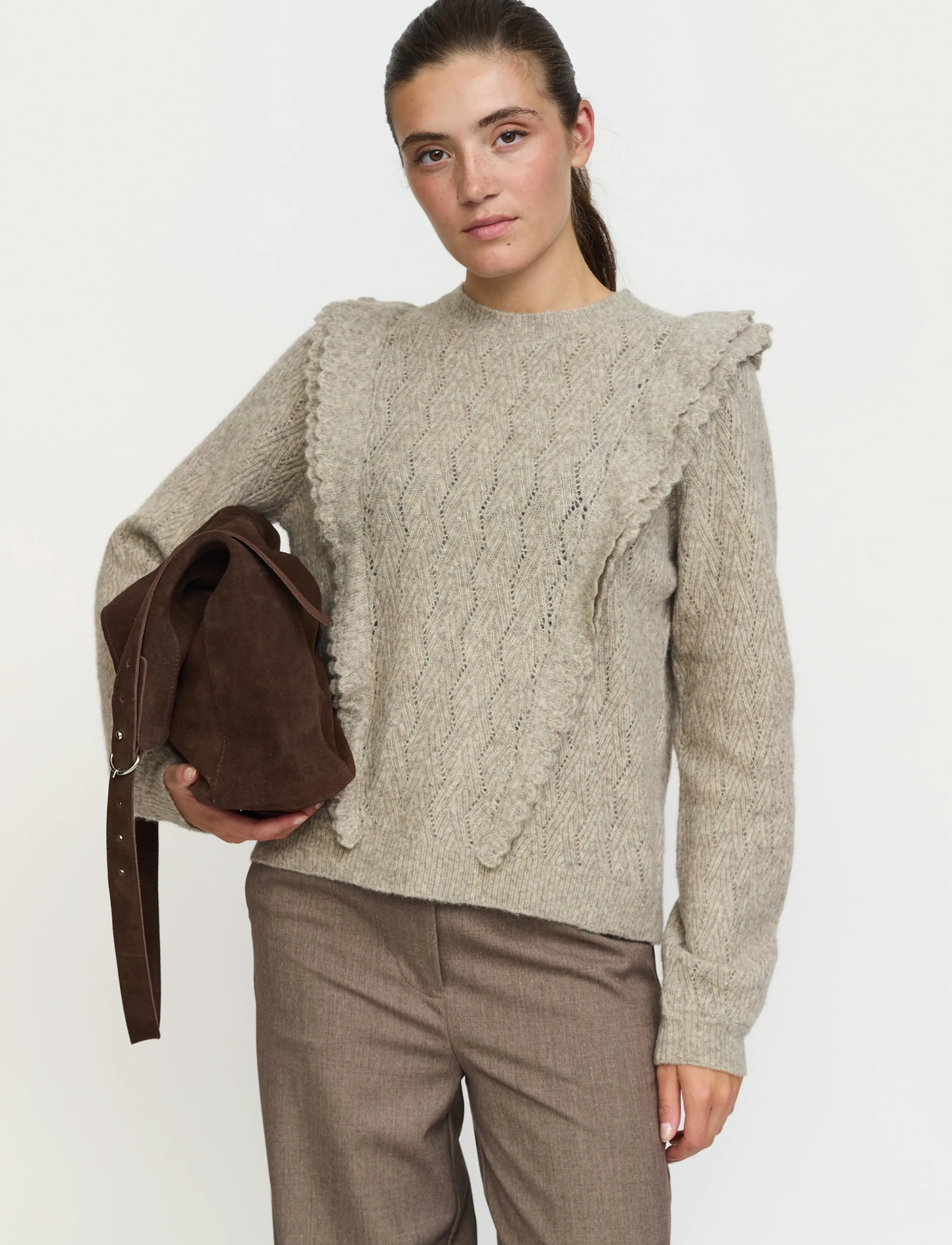 Soft Rebels Srstory Knit, L, Beige, Strik > Trøjer, Dame