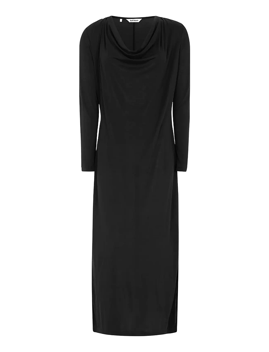 Soft Rebels - SRElla Draped LS Dress - maxi kjoler - black - 1
