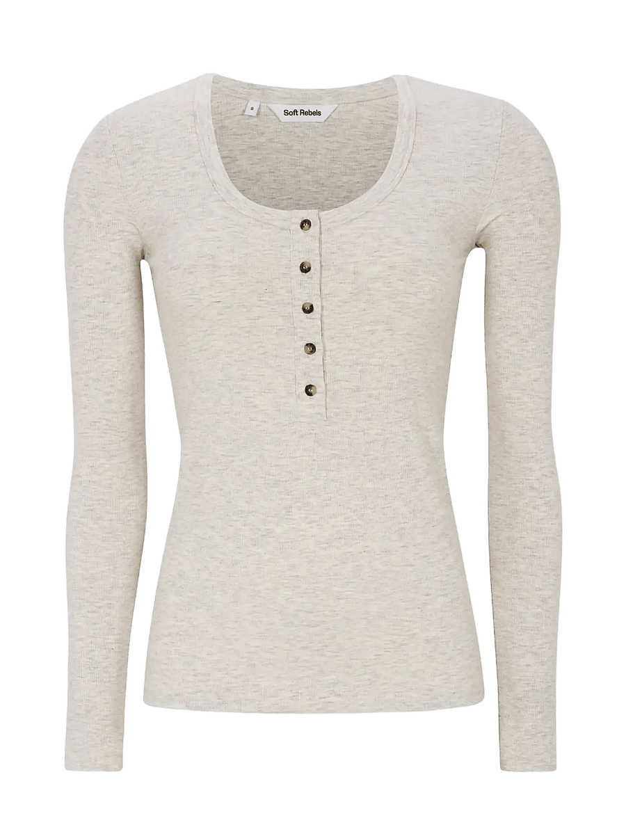 Soft Rebels - SRLavana Button LS T-shirt - langärmlige tops - arctic wolf - 1