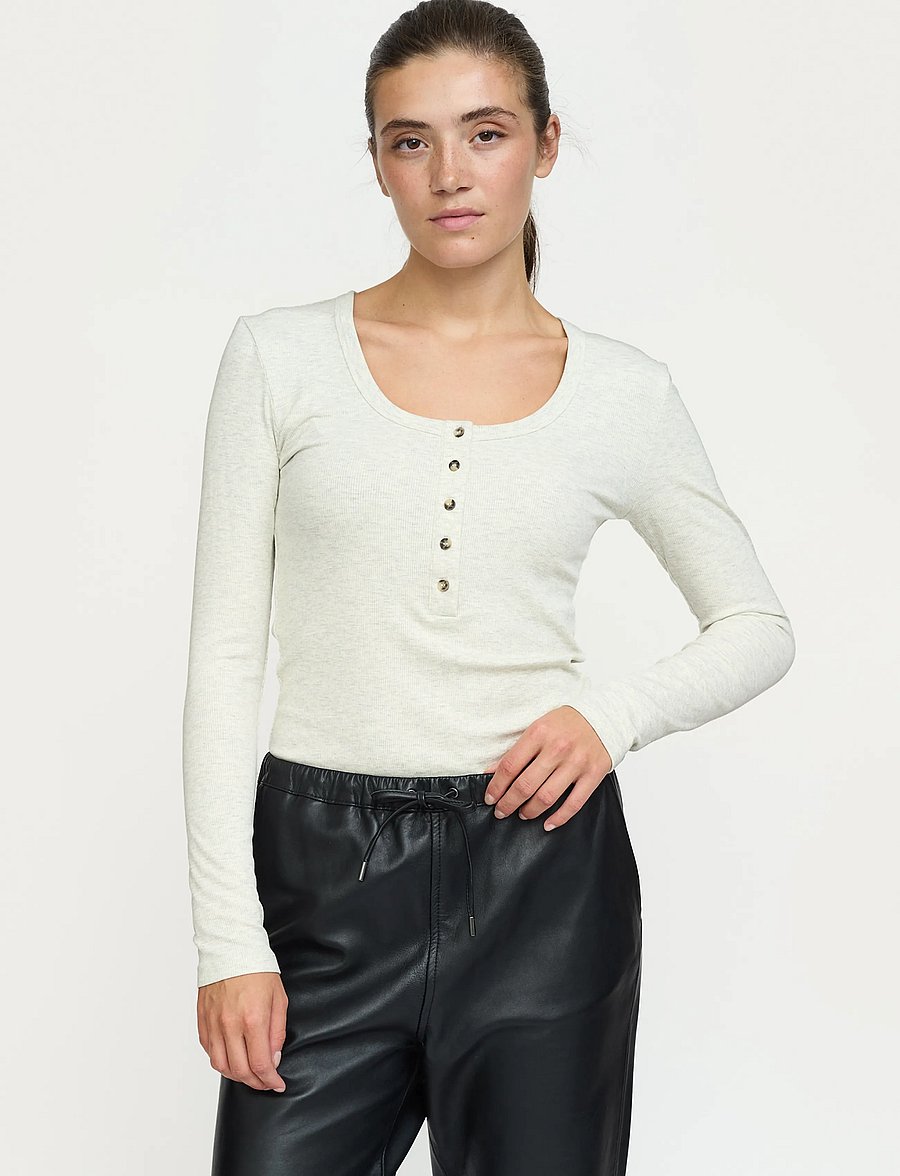 Soft Rebels - SRLavana Button LS T-shirt - langärmlige tops - arctic wolf - 0