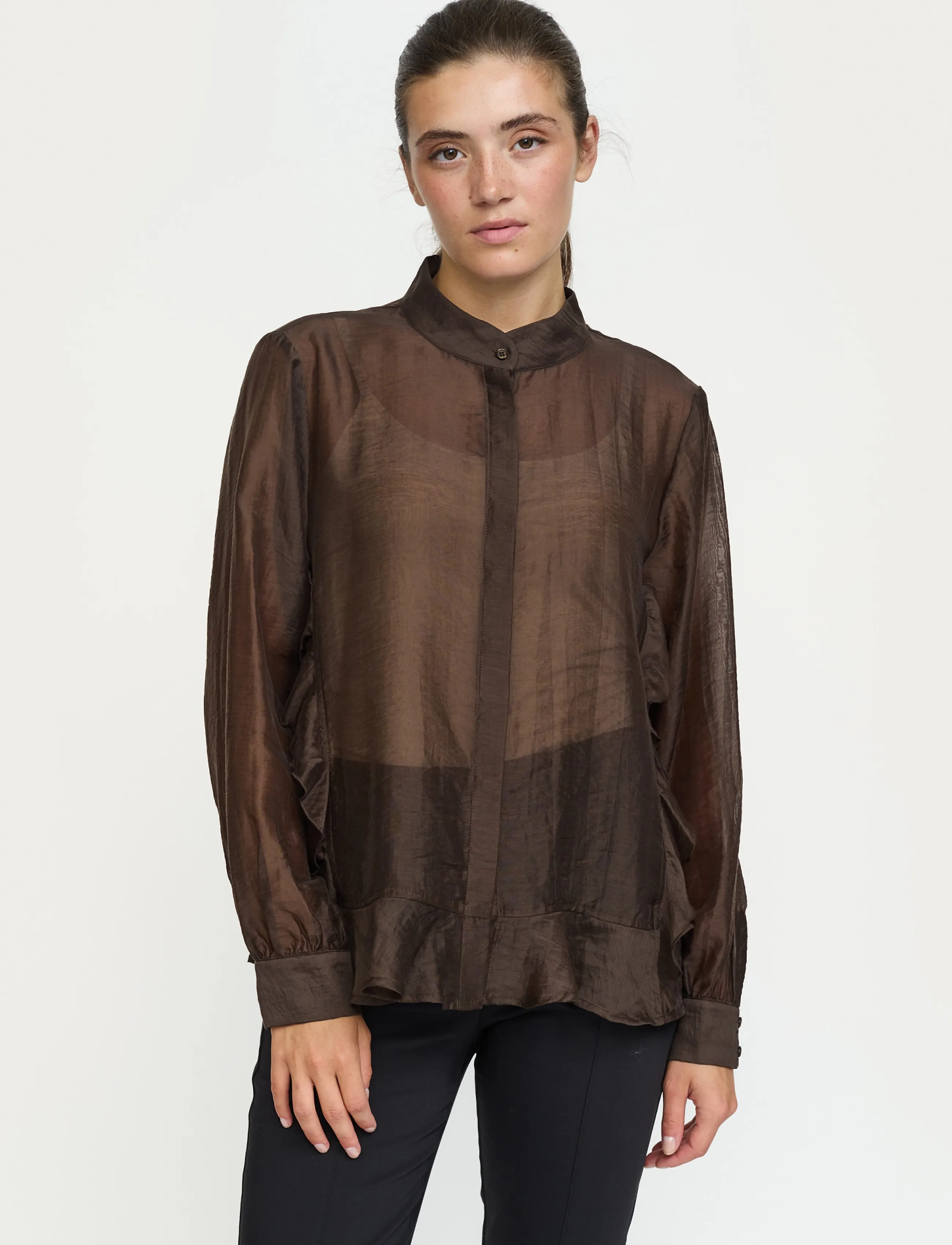 Soft Rebels Srrachel Frill Shirt, Kvinder, Flæseskjorte, Brun, Str: L