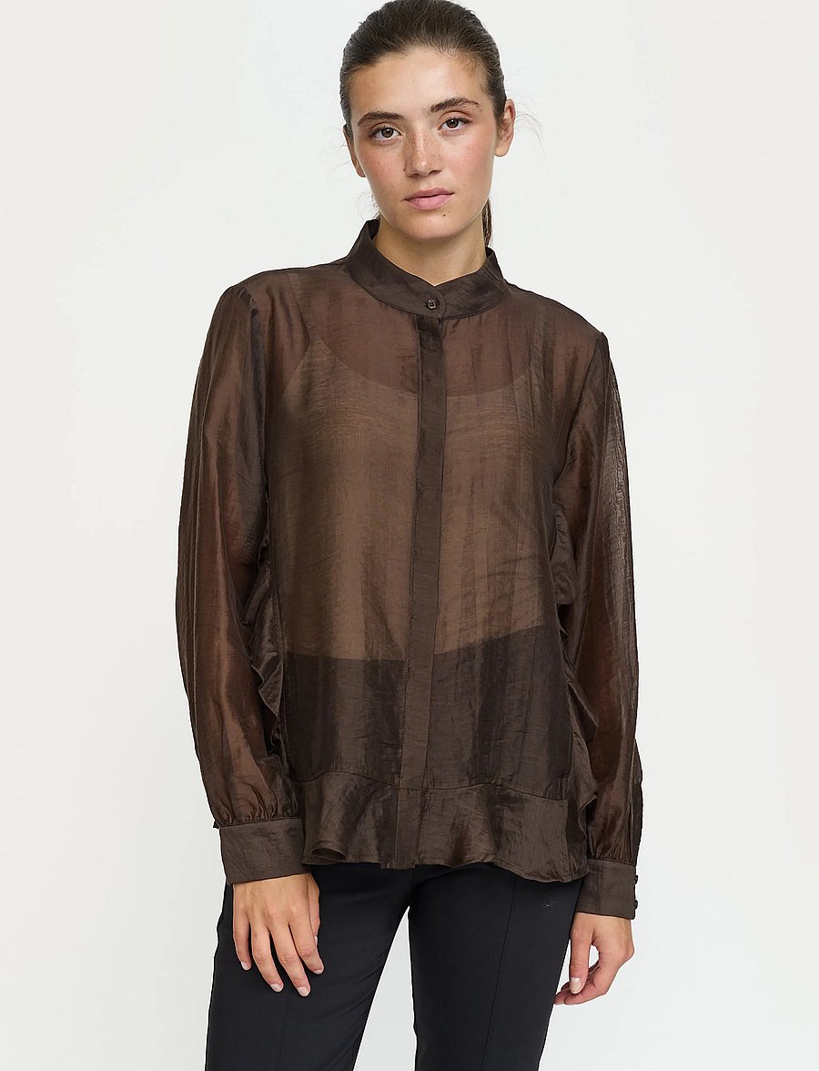 Soft Rebels - SRRachel Frill Shirt - långärmade skjortor - demitasse - 0