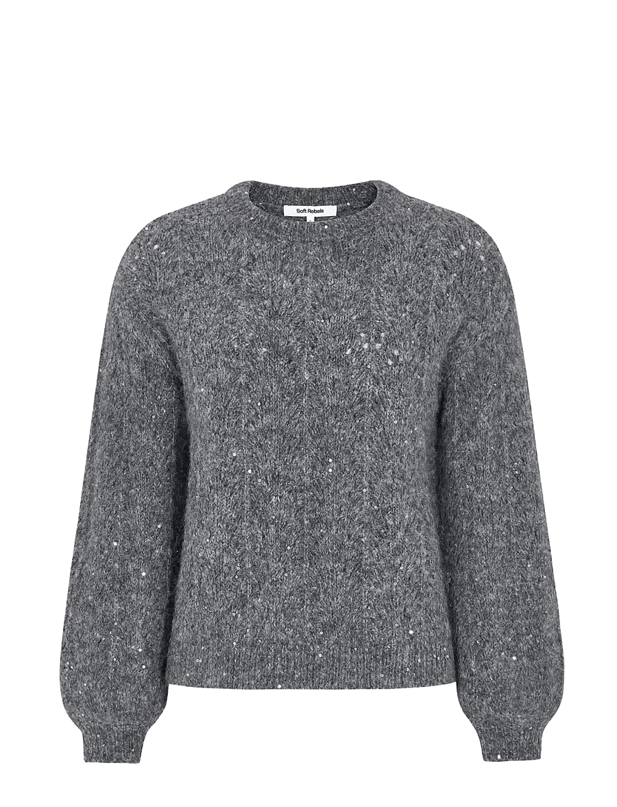 Soft Rebels - SRFrances Sequin Knit RWS - stickade tröjor - dark grey melange - 1