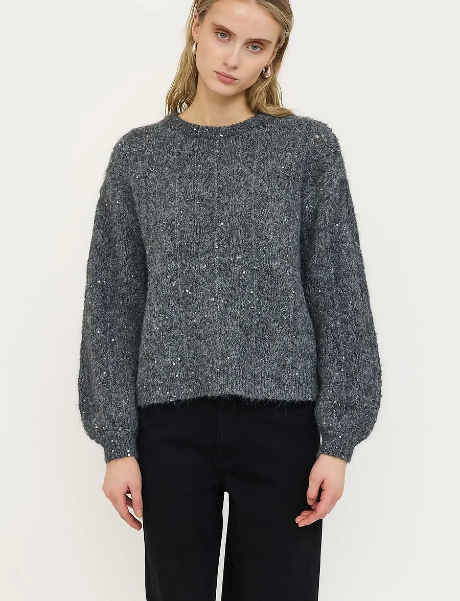 Soft Rebels - SRFrances Sequin Knit RWS - stickade tröjor - dark grey melange - 0