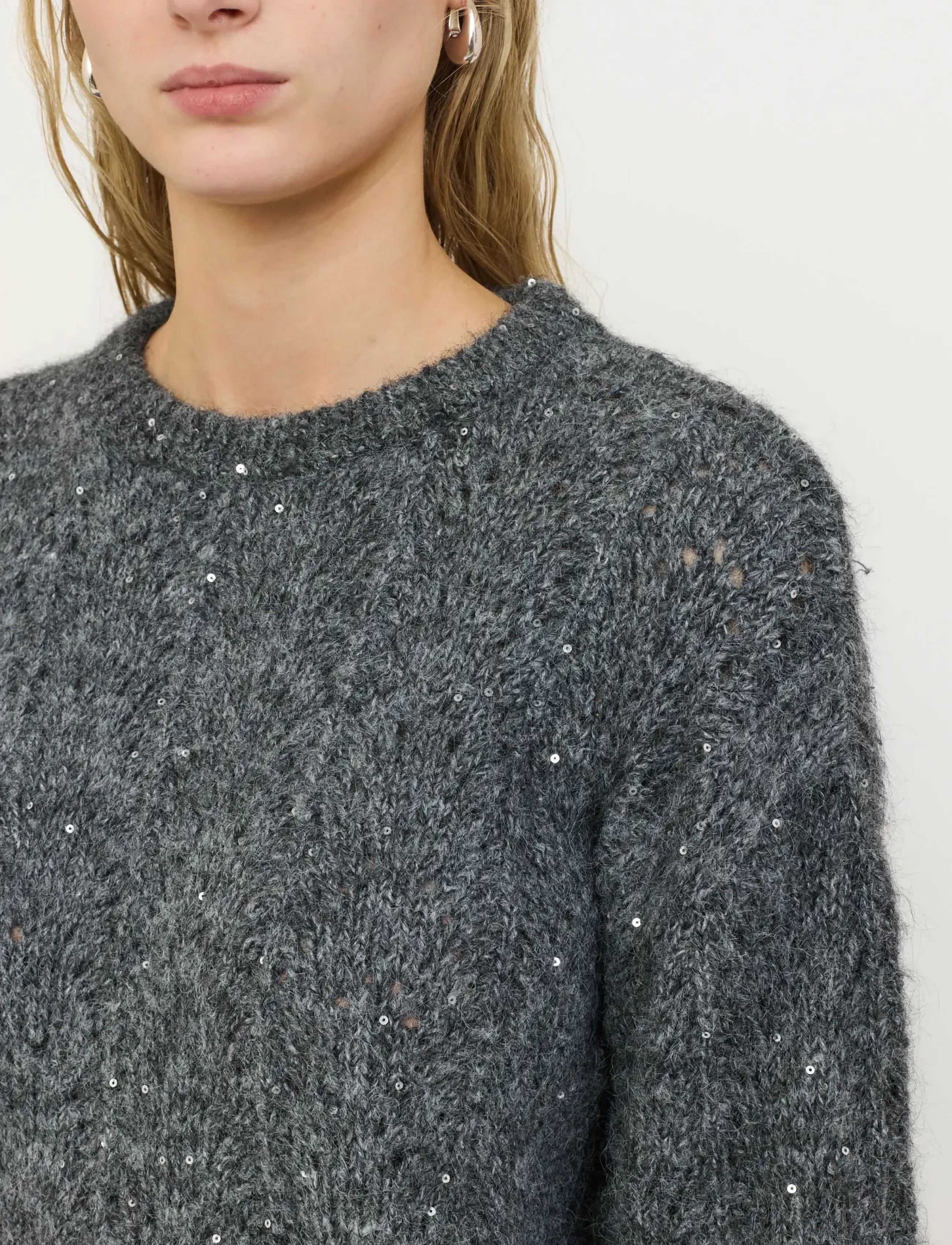 Soft Rebels - SRFrances Sequin Knit RWS - stickade tröjor - dark grey melange - 4