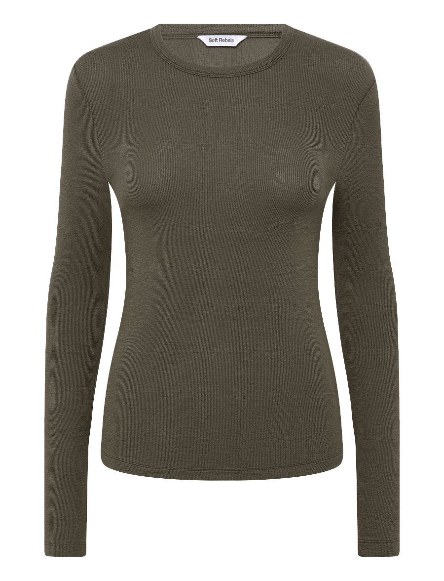 Soft Rebels - SRFenja O-neck Top - langärmlige tops - 368 canteen - 1