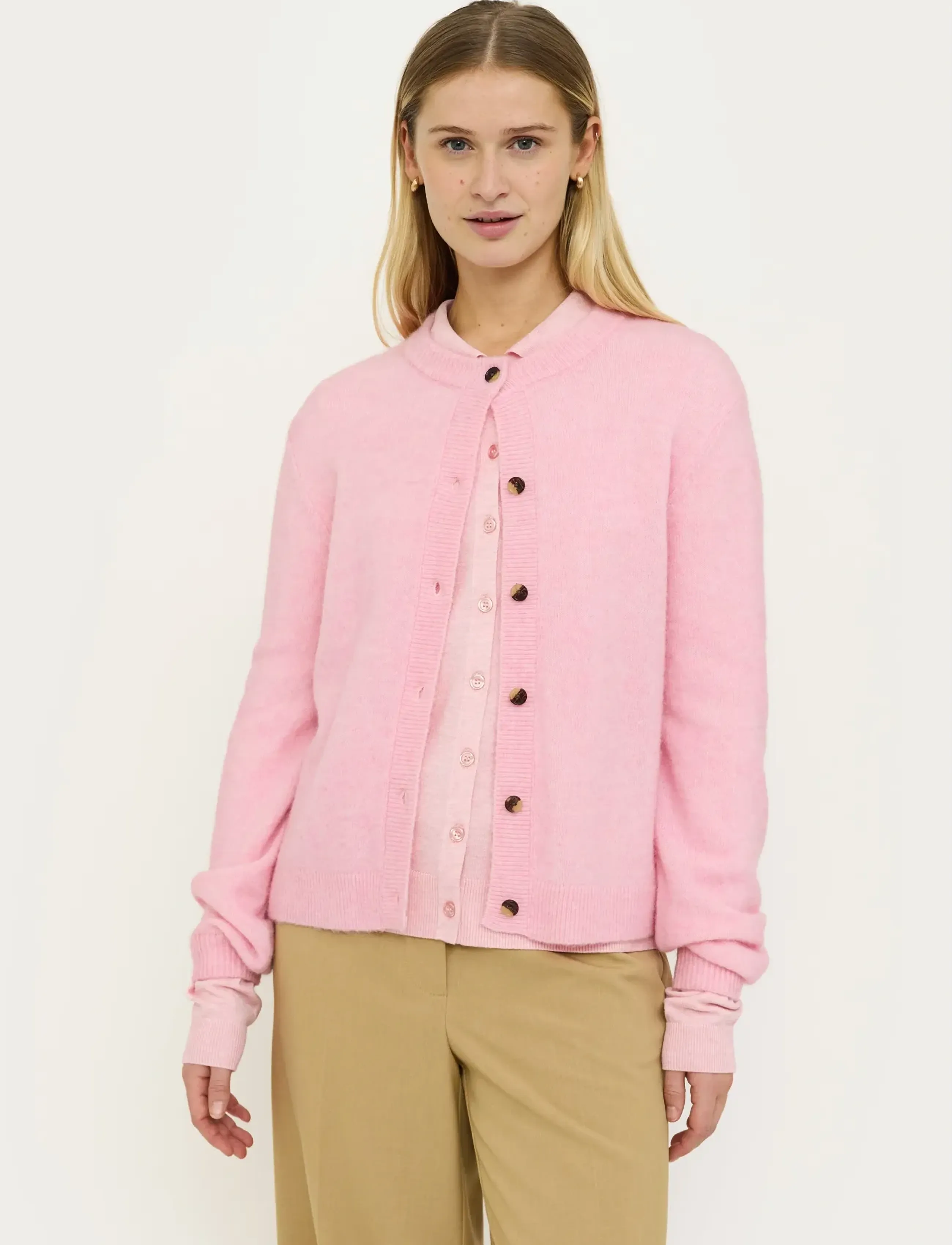 Soft Rebels SRAllison o-neck cardigan knit - Soft Rebels - 196 BLEACHED MAUVE MELANGE / pink/rose