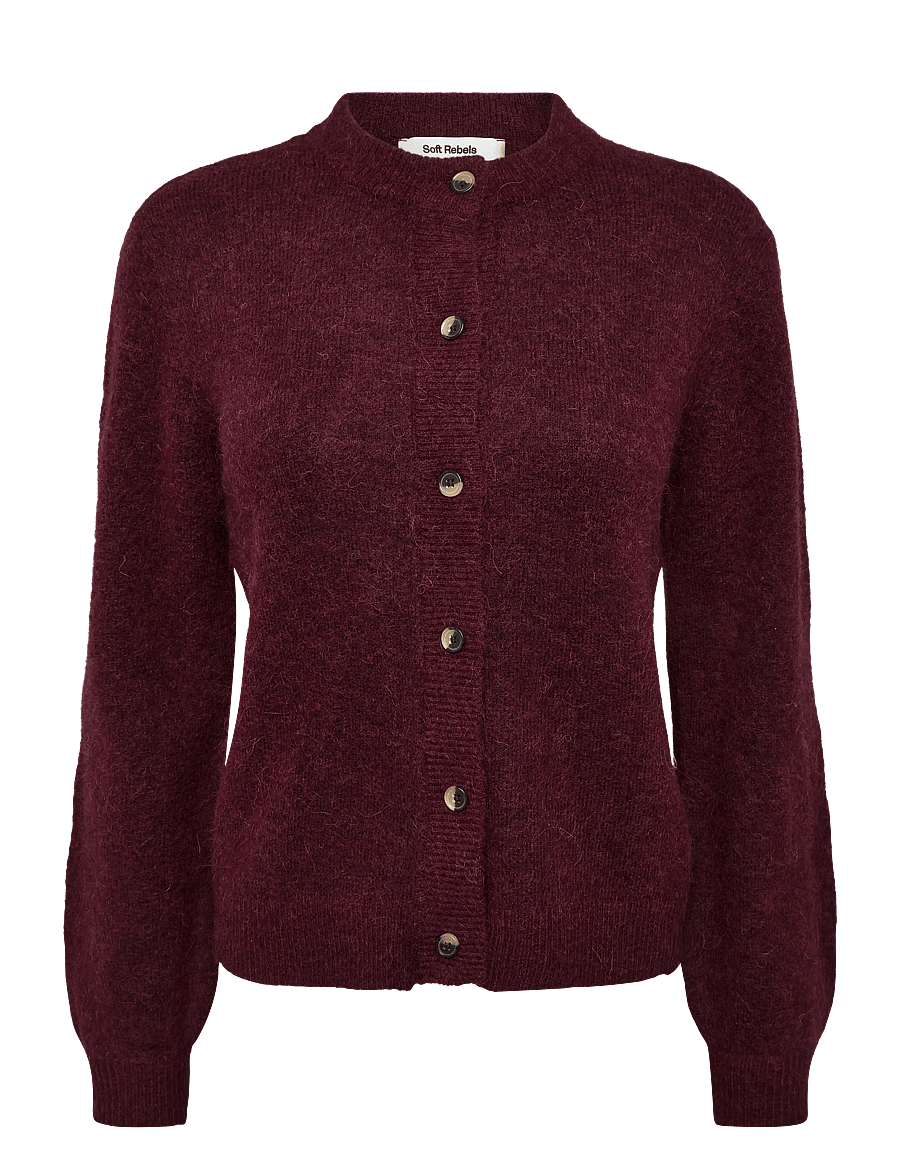 Soft Rebels - SRAllison O-neck Cardigan Knit - RWS - koftor - 365 vinyard wine - 0
