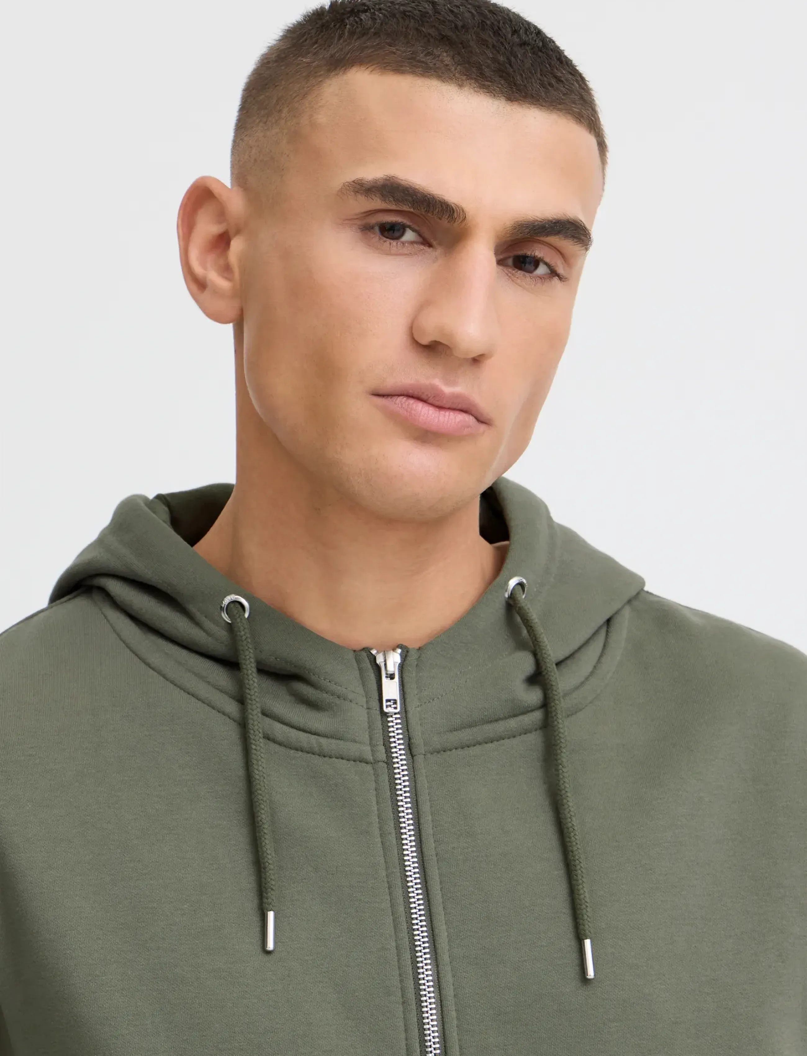Solid Sdlenz Zipper Sw, S, Khaki green, Sweatshirts & Hættetrøjer > Hættetrøjer, Herre