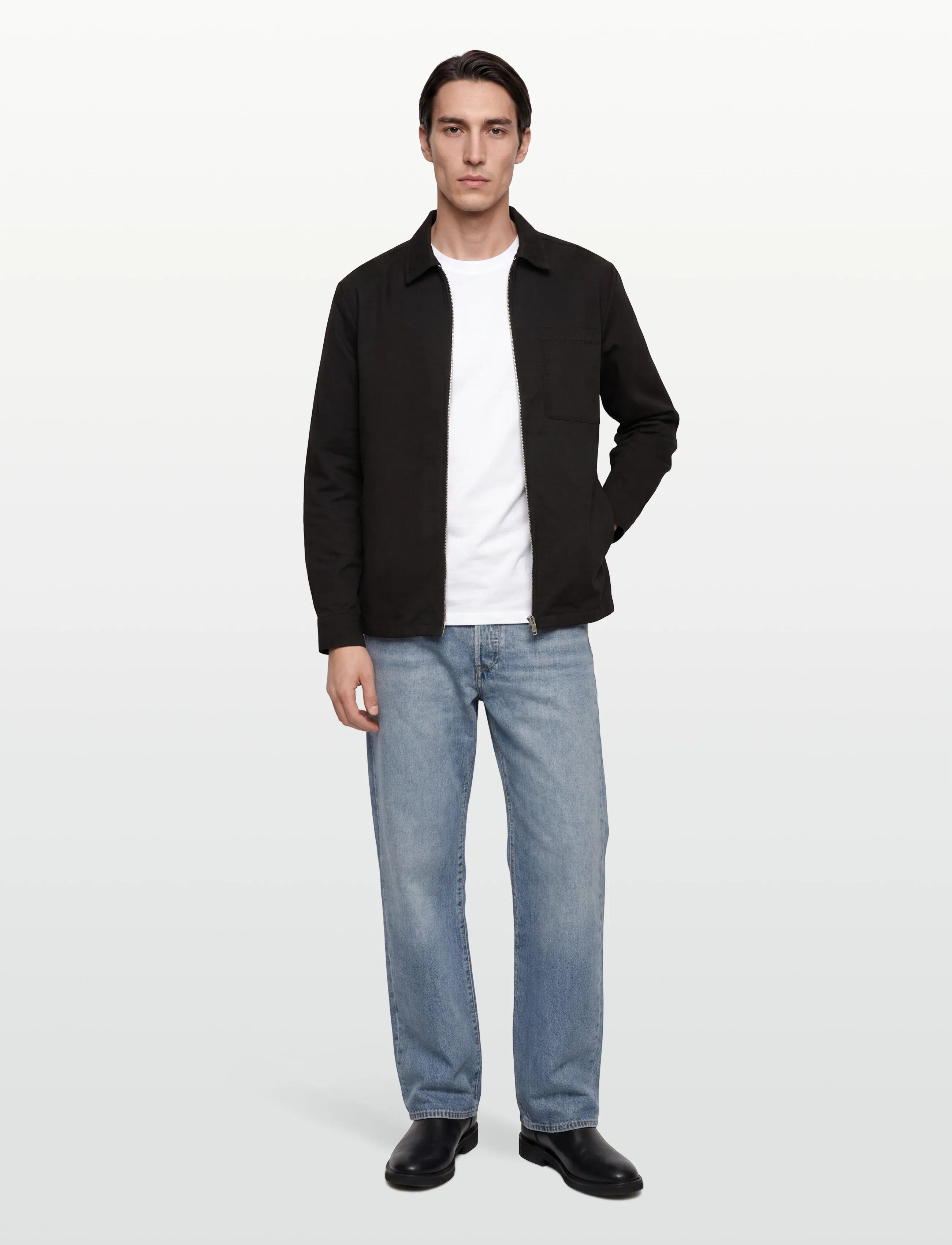 Solid Sdelon Zipper, Mænd, Lynlås Overshirt, Sort, Str: M