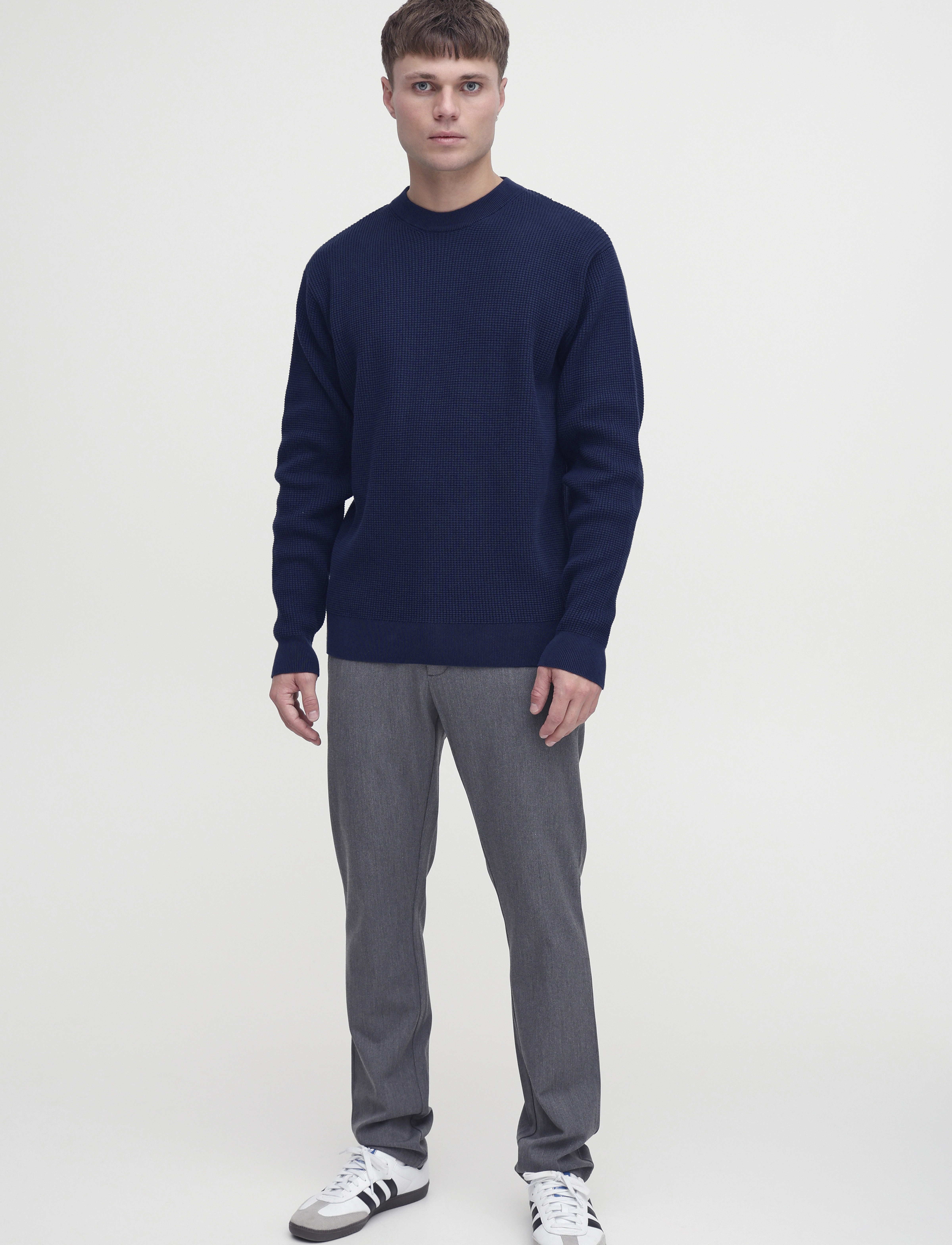 Solid Sdhami, Mænd, Vaffelstrikket Rundhals Sweater, Navy, Str: S