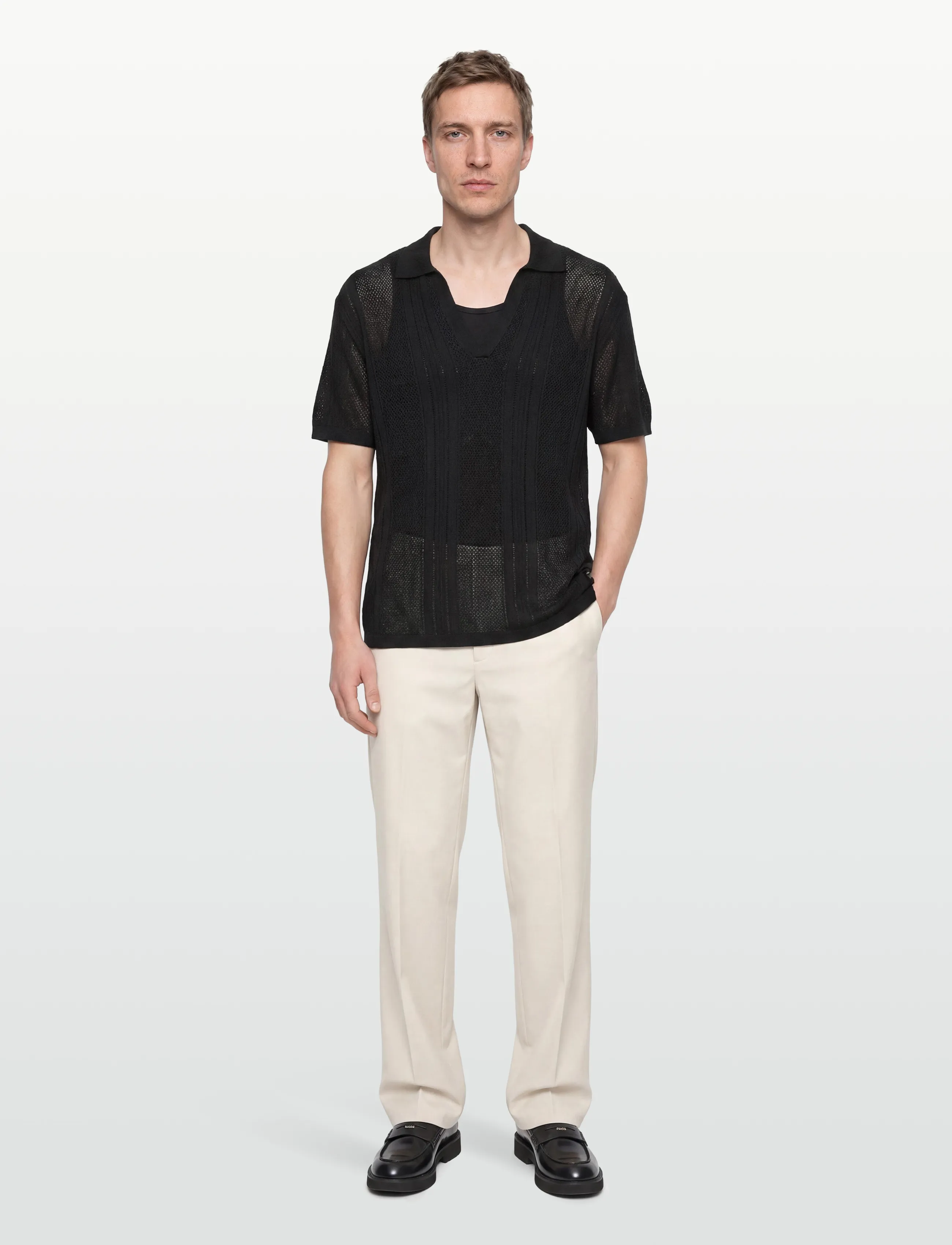 Solid Sdtrefor, M, Black, Strik > Kortærmede Strikkede Poloer, Herre