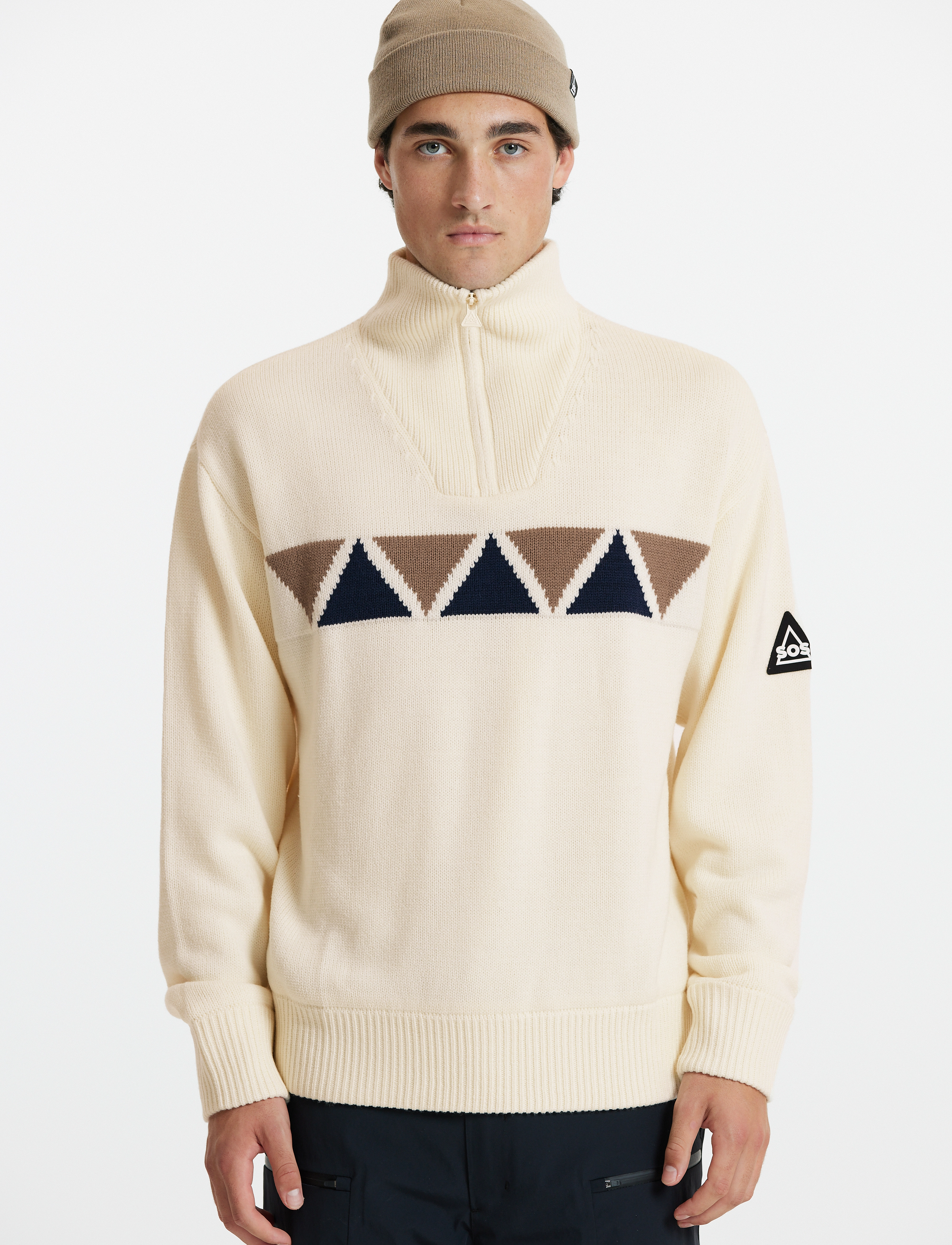 SOS Aboda Windstopper Uni Knit, Mænd, Halv Lynlås Striktrøje, Beige, Str: XS