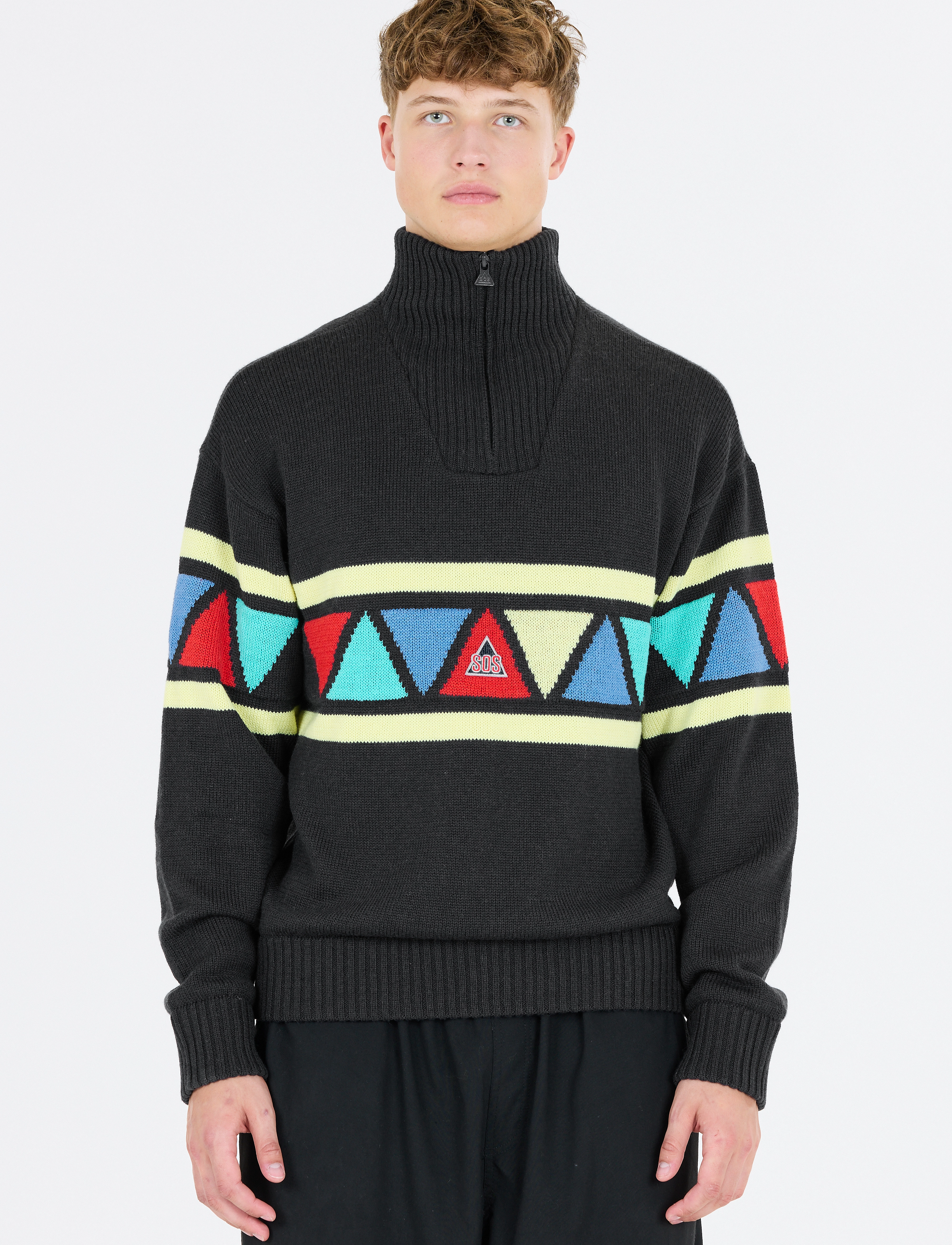 SOS The Windbreaker Uni Knit, Mænd, Halv-Zip Striktrøje, Sort, Str: S