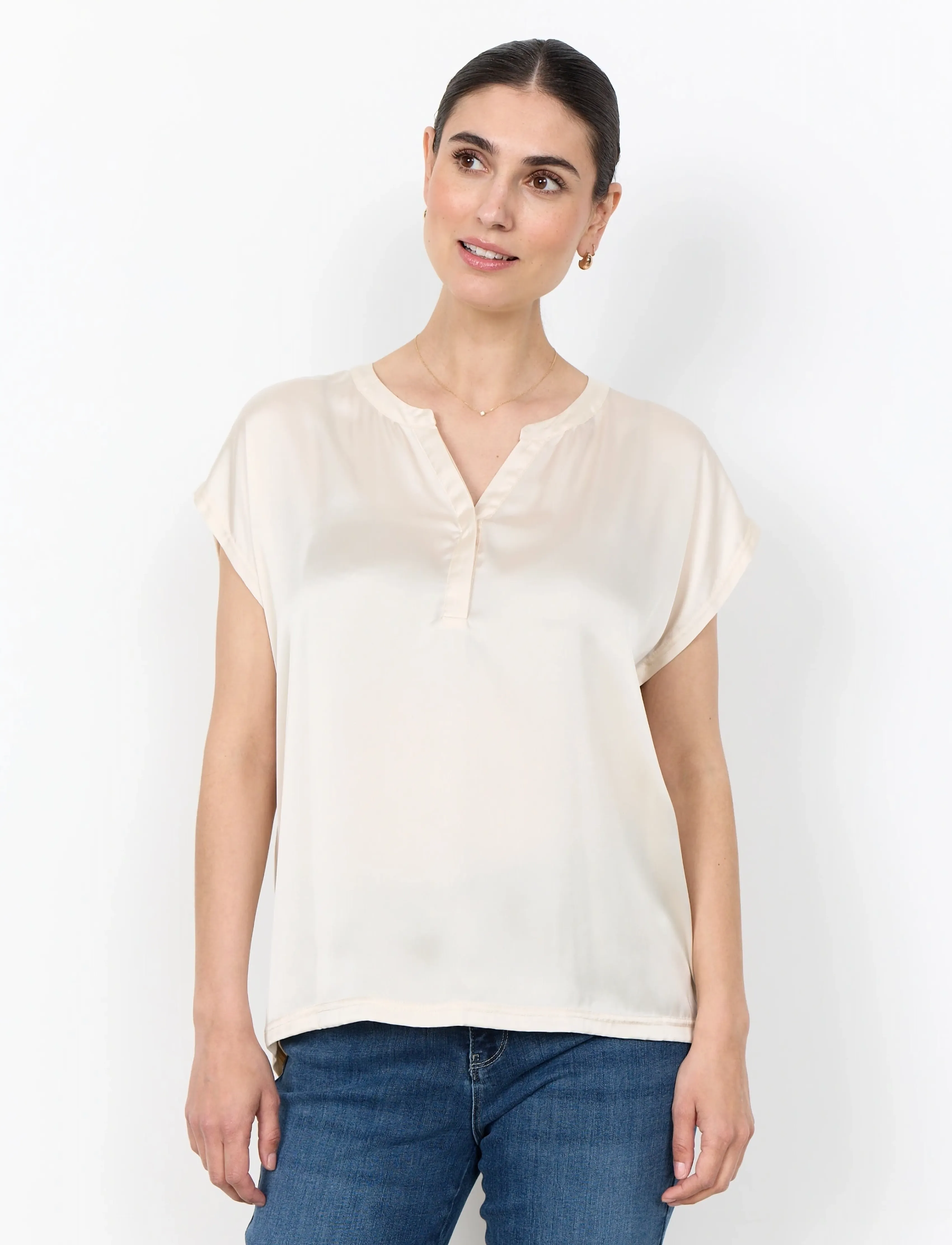 Soyaconcept Sc-Thilde, Kvinder, Kortærmet V-Hals Top, Cream, Str: XS