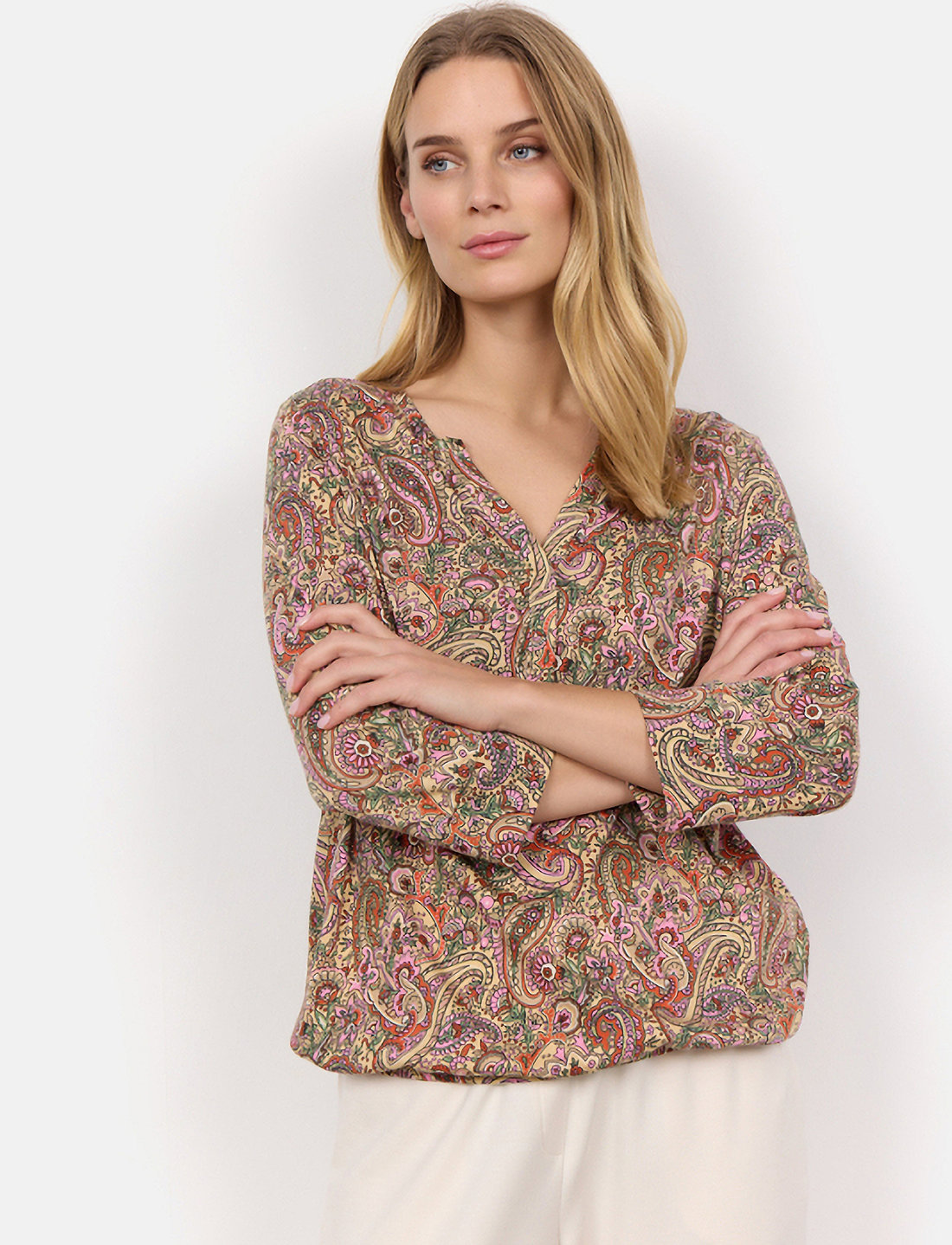 Soyaconcept - SC-FELICITY AOP - långärmade blusar - pink combi - 0