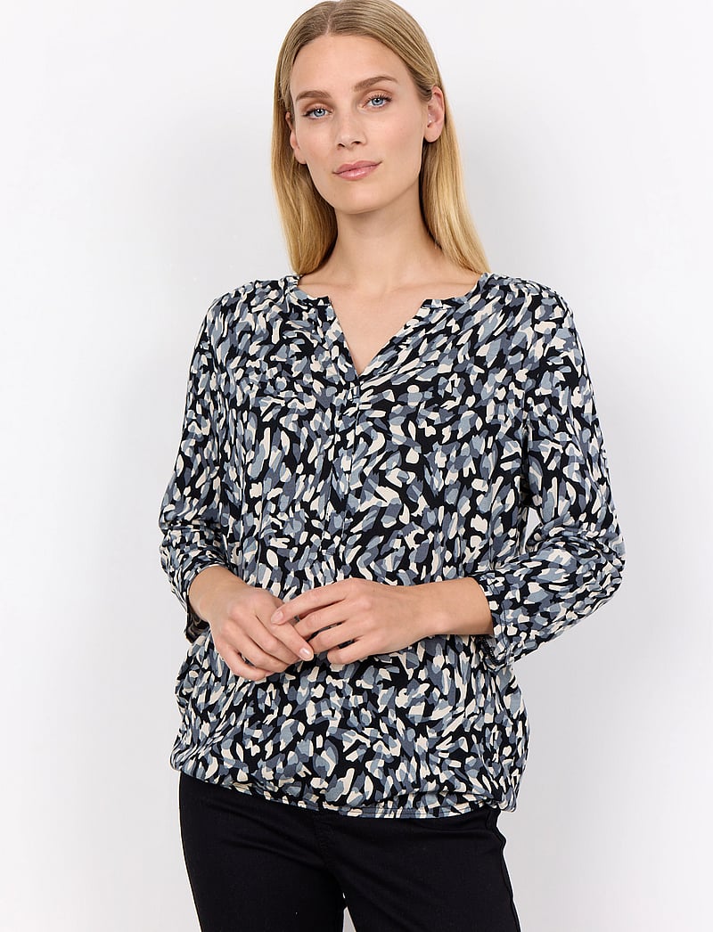 Soyaconcept - SC-FELICITY AOP - kortärmade blusar - black combi - 0