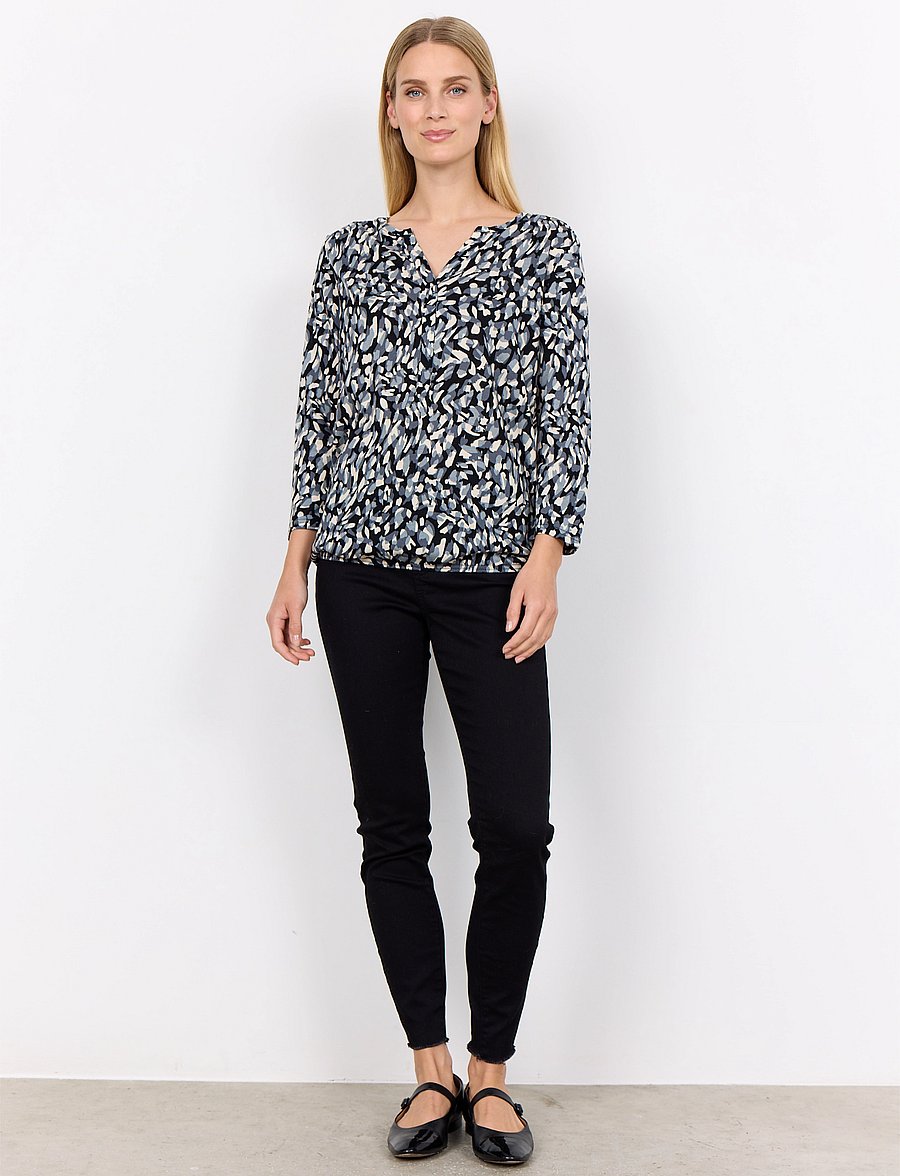 Soyaconcept - SC-FELICITY AOP - kurzärmelige blusen - black combi - 3
