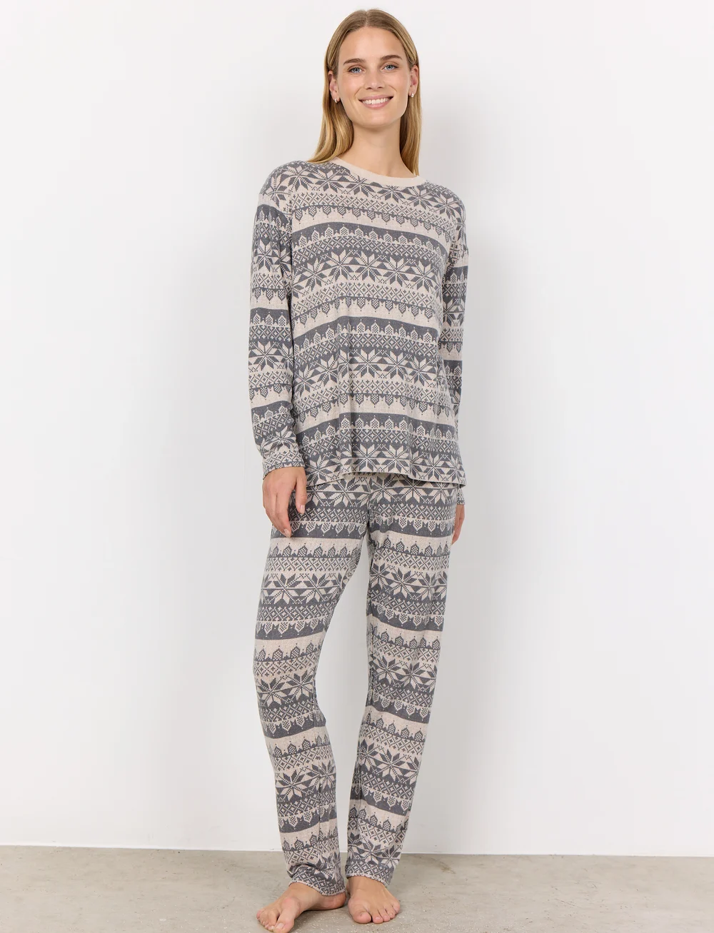 Soyaconcept - SC-BIARA AOP SET - sov- & loungeplagg - cream melange combi - 0