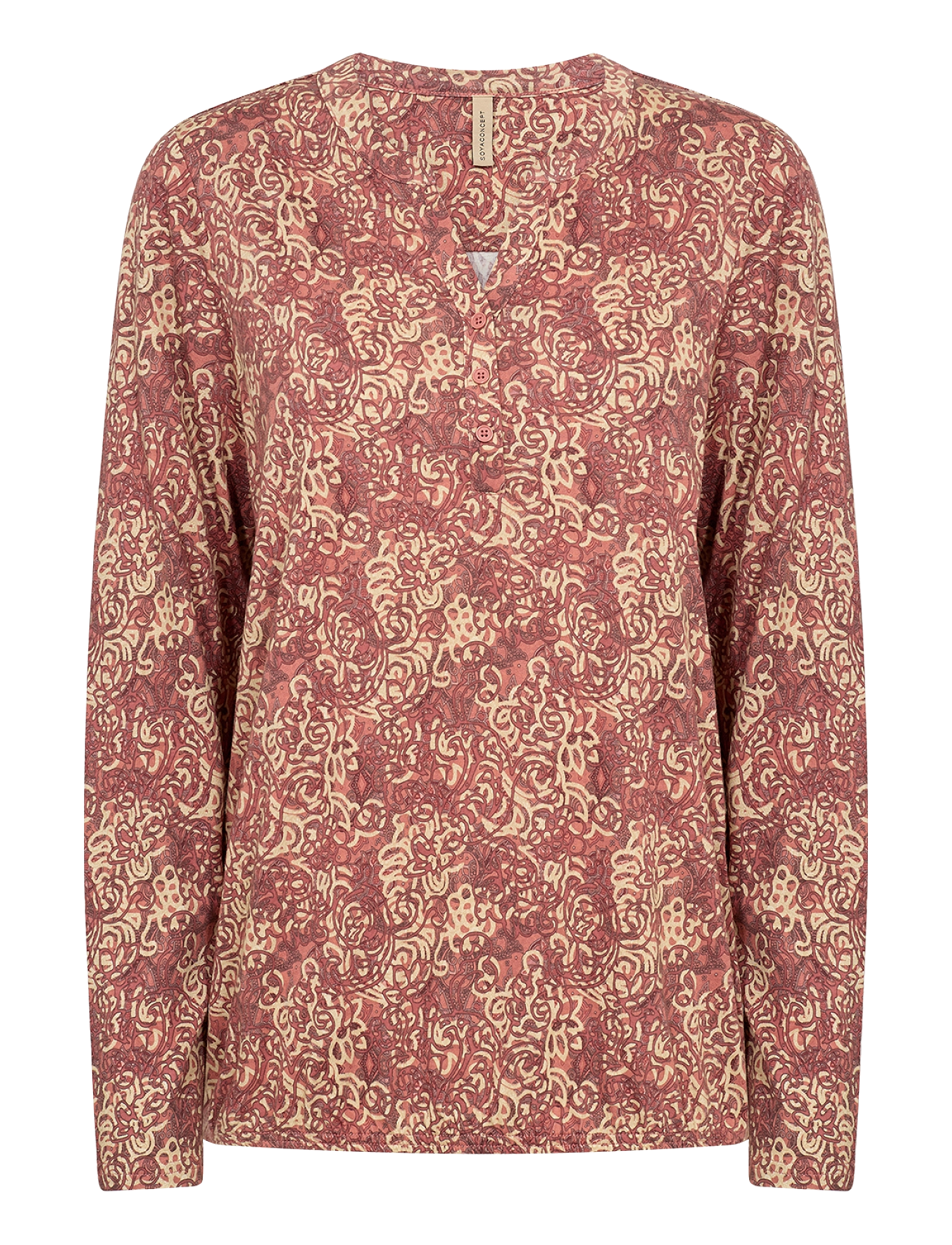 Soyaconcept Sc-Felicity Aop, Kvinder, Mønstret Henley Langærmet Top, Pink, Str: XS