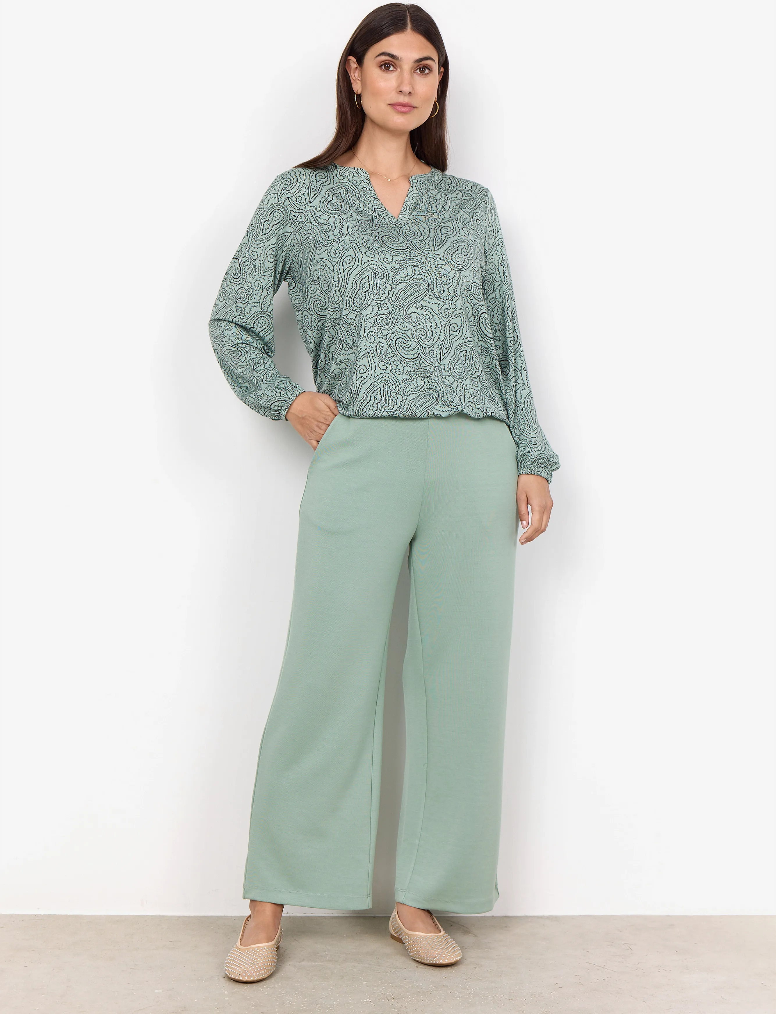 Soyaconcept - SC-MARICA AOP - long sleeved blouses - mineral green combi - 4