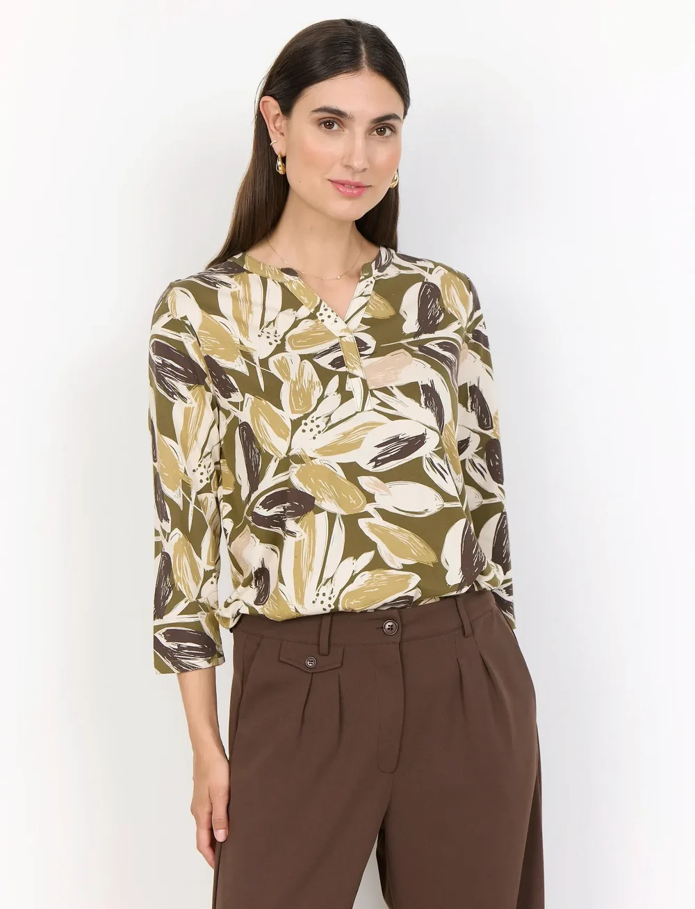 Soyaconcept - SC-FELICITY AOP - blouses met lange mouwen - 7230 misty olive combi - 0