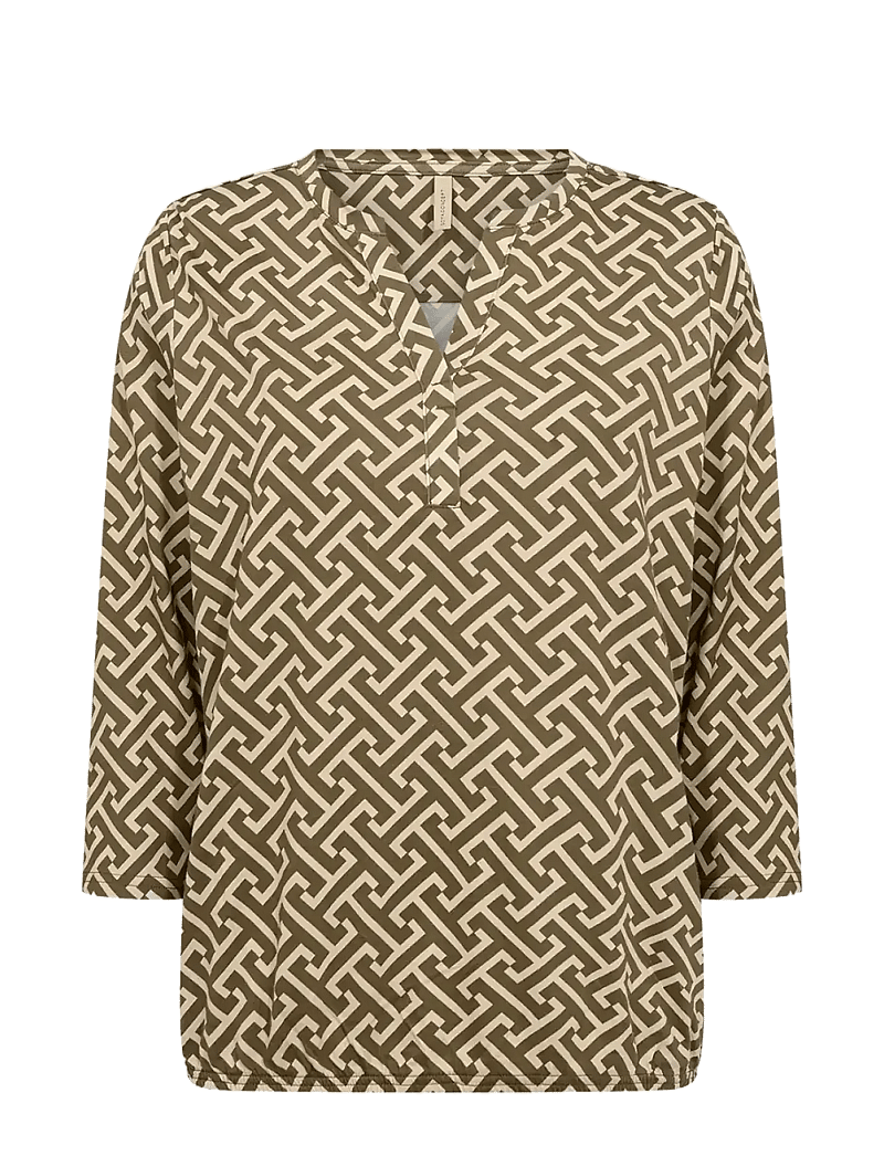 Soyaconcept - SC-FELICITY AOP - långärmade blusar - 7965c dark olive combi - 1