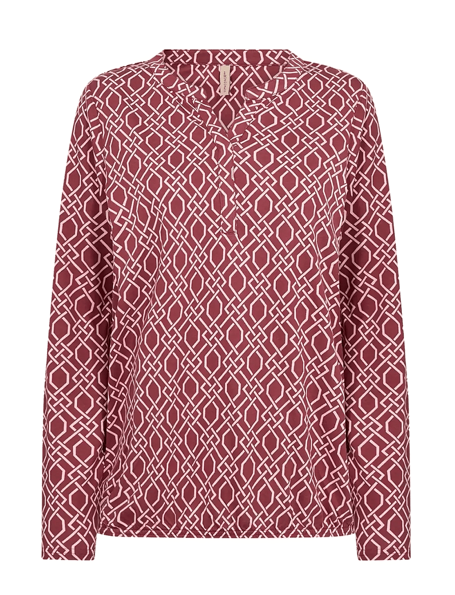 Soyaconcept - SC-FELICITY AOP - långärmade blusar - 4470c dk. red combi - 1