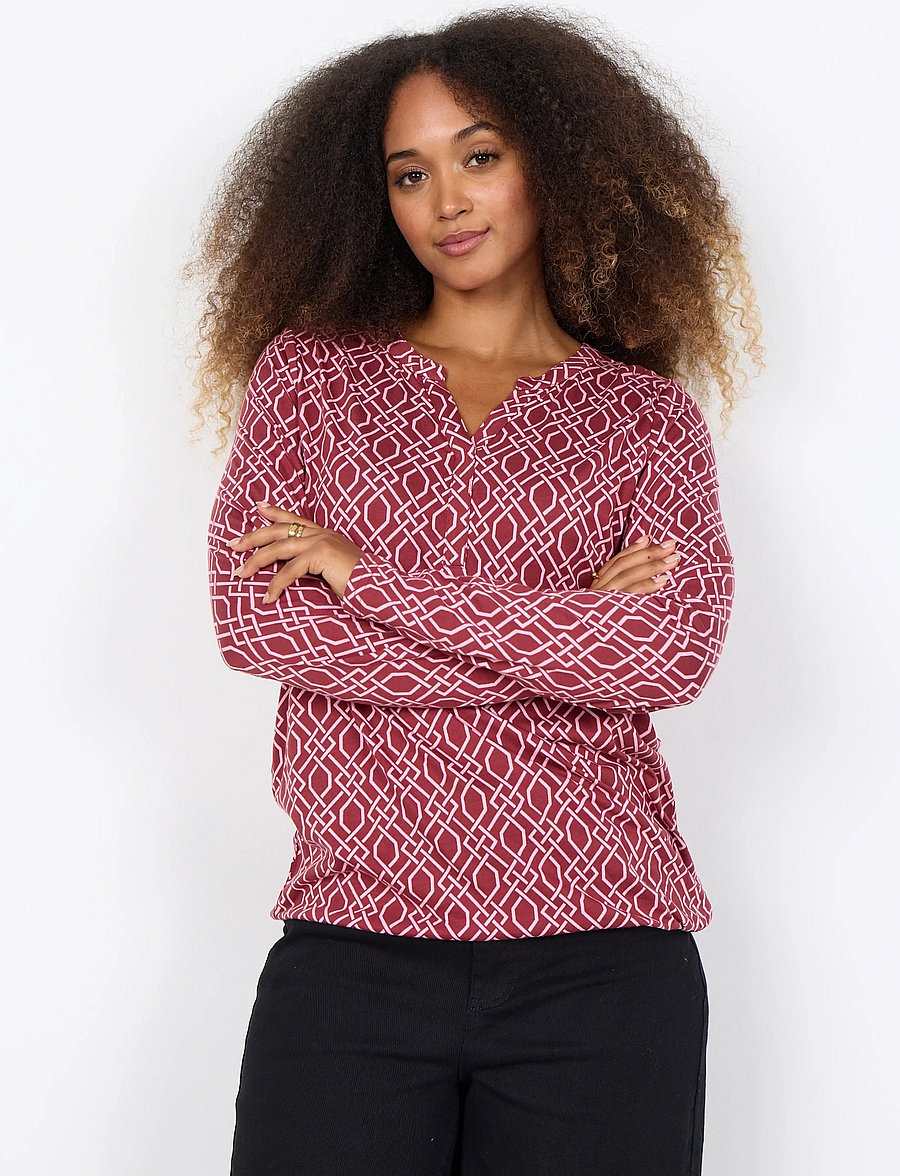 Soyaconcept - SC-FELICITY AOP - långärmade blusar - 4470c dk. red combi - 0