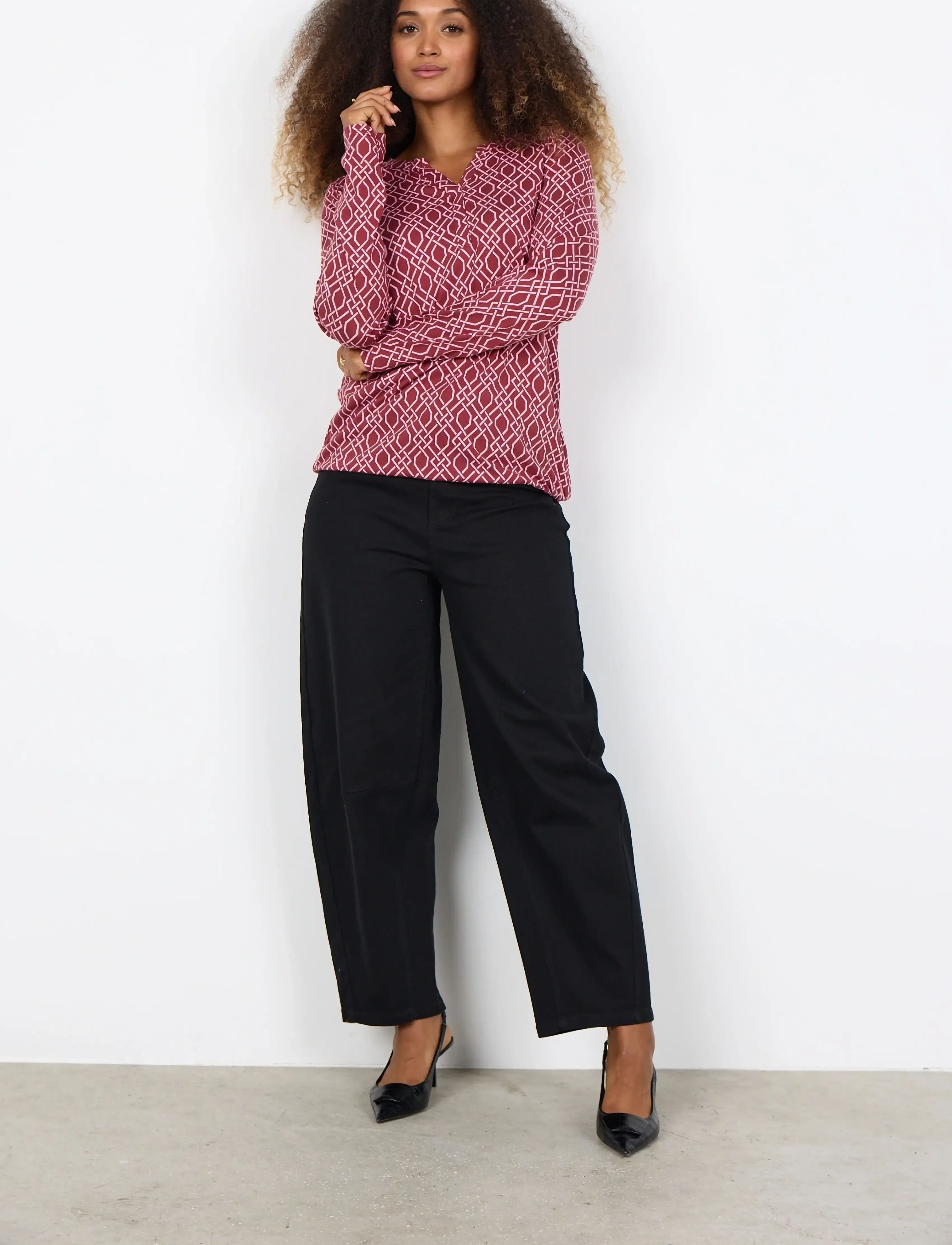 Soyaconcept - SC-FELICITY AOP - blūzes ar garām piedurknēm - 4470c dk. red combi - 3