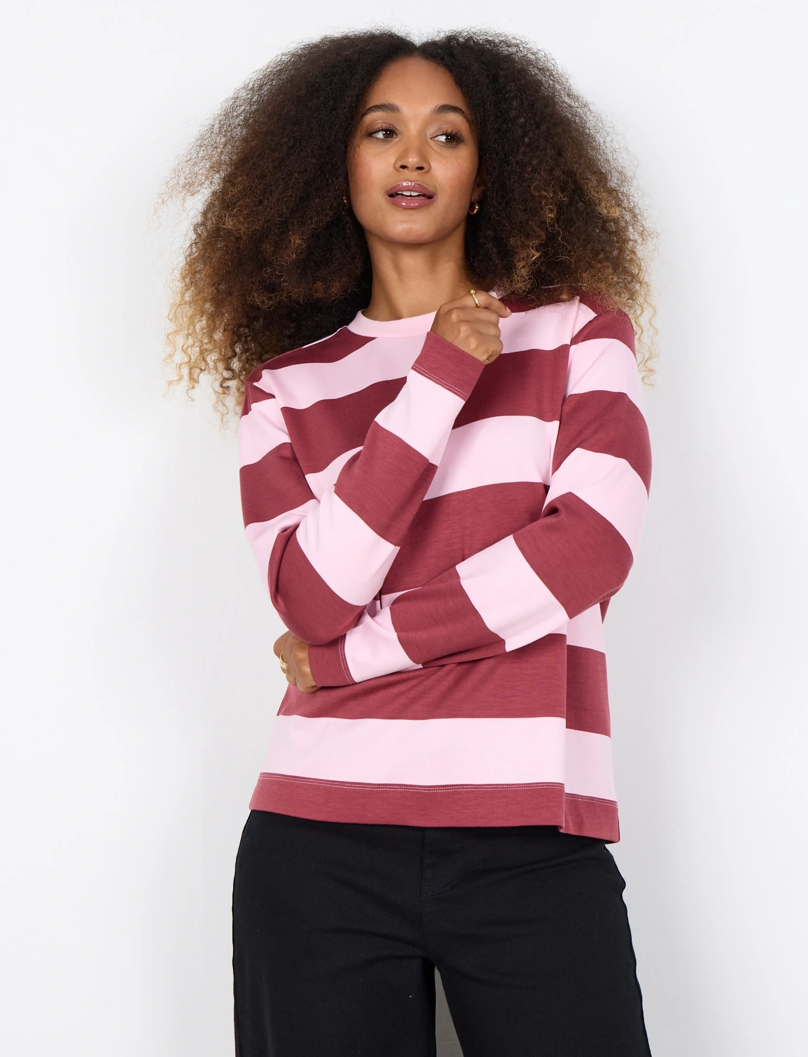 Soyaconcept Sc-Barni, Kvinder, Stribet Sweatshirt, Pink, Str: XXL