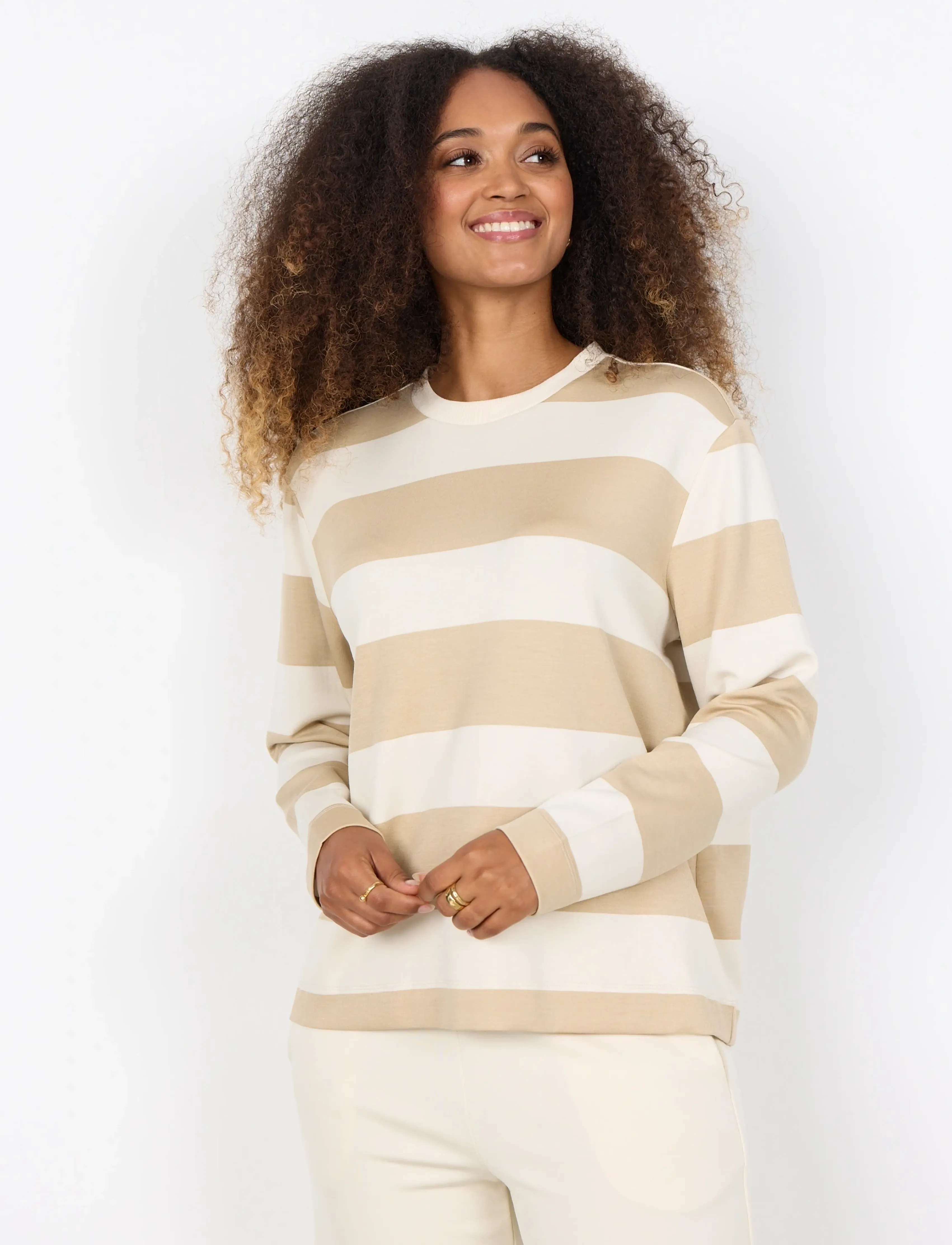 Soyaconcept Sc-Barni, Kvinder, Stribet Sweatshirt, Beige, Str: XXL