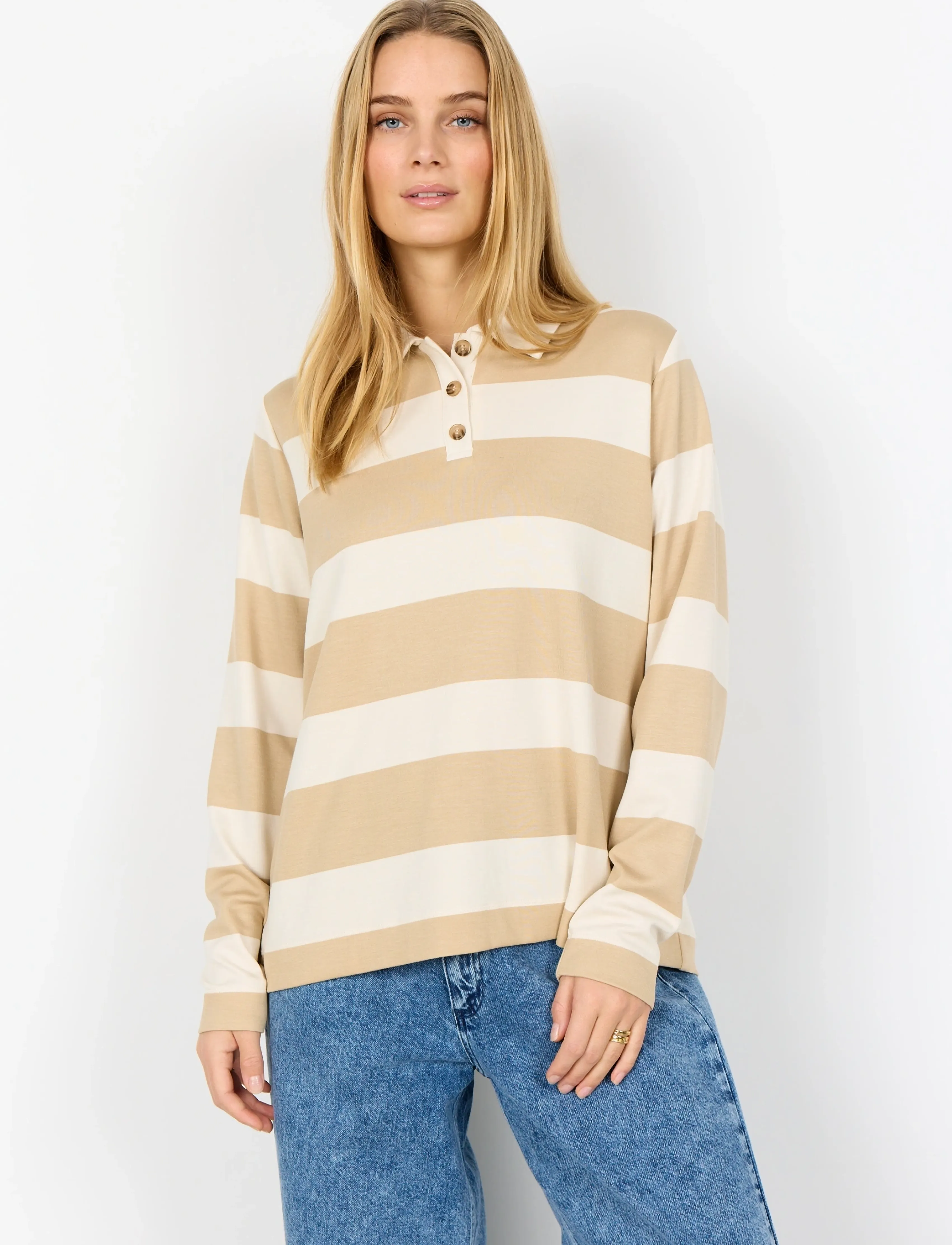 Soyaconcept Sc-Barni, Kvinder, Langærmet Poloshirt, Beige, Str: XL