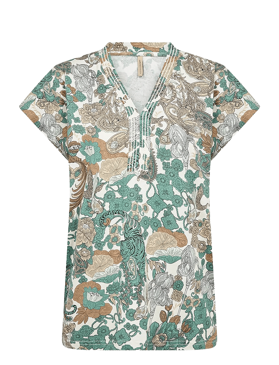 Soyaconcept - SC-FELICITY AOP - t-shirts - 7505c frosty spruce combi - 1