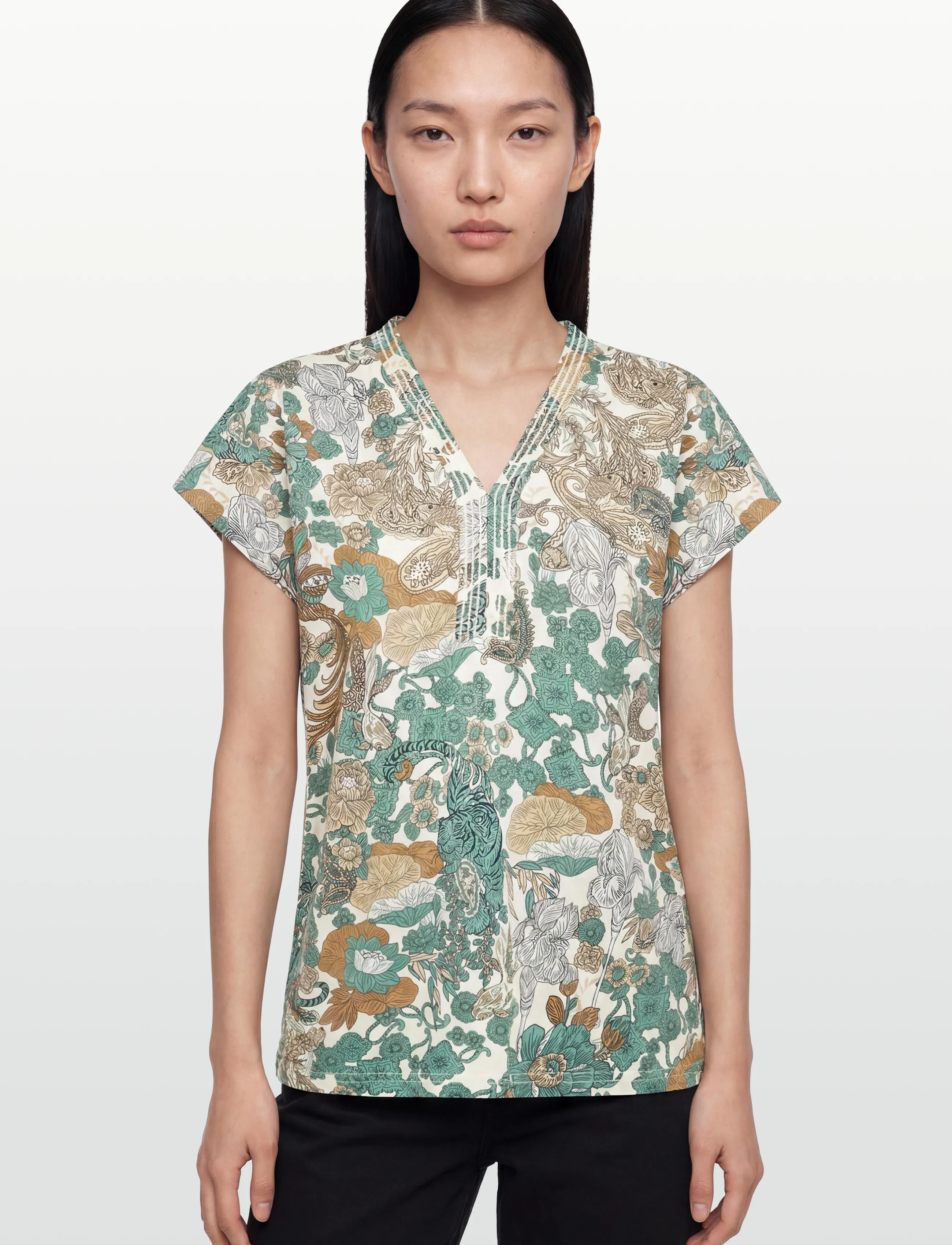 Soyaconcept - SC-FELICITY AOP - t-shirts - 7505c frosty spruce combi - 3